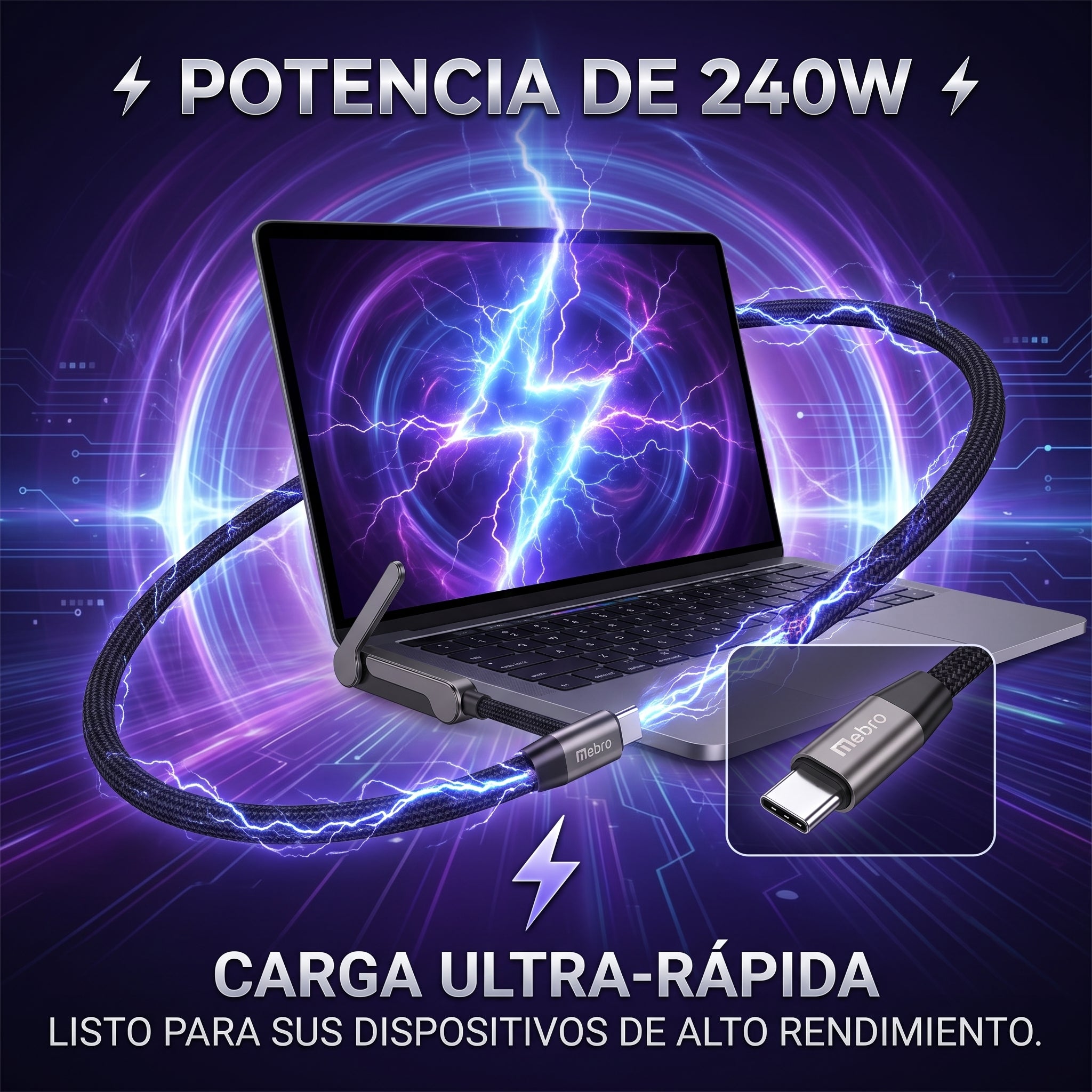 Cable USB C a USB C de Carga y Datos NEBRO WD-322 240W Codo 90 Grados - Imagen 5