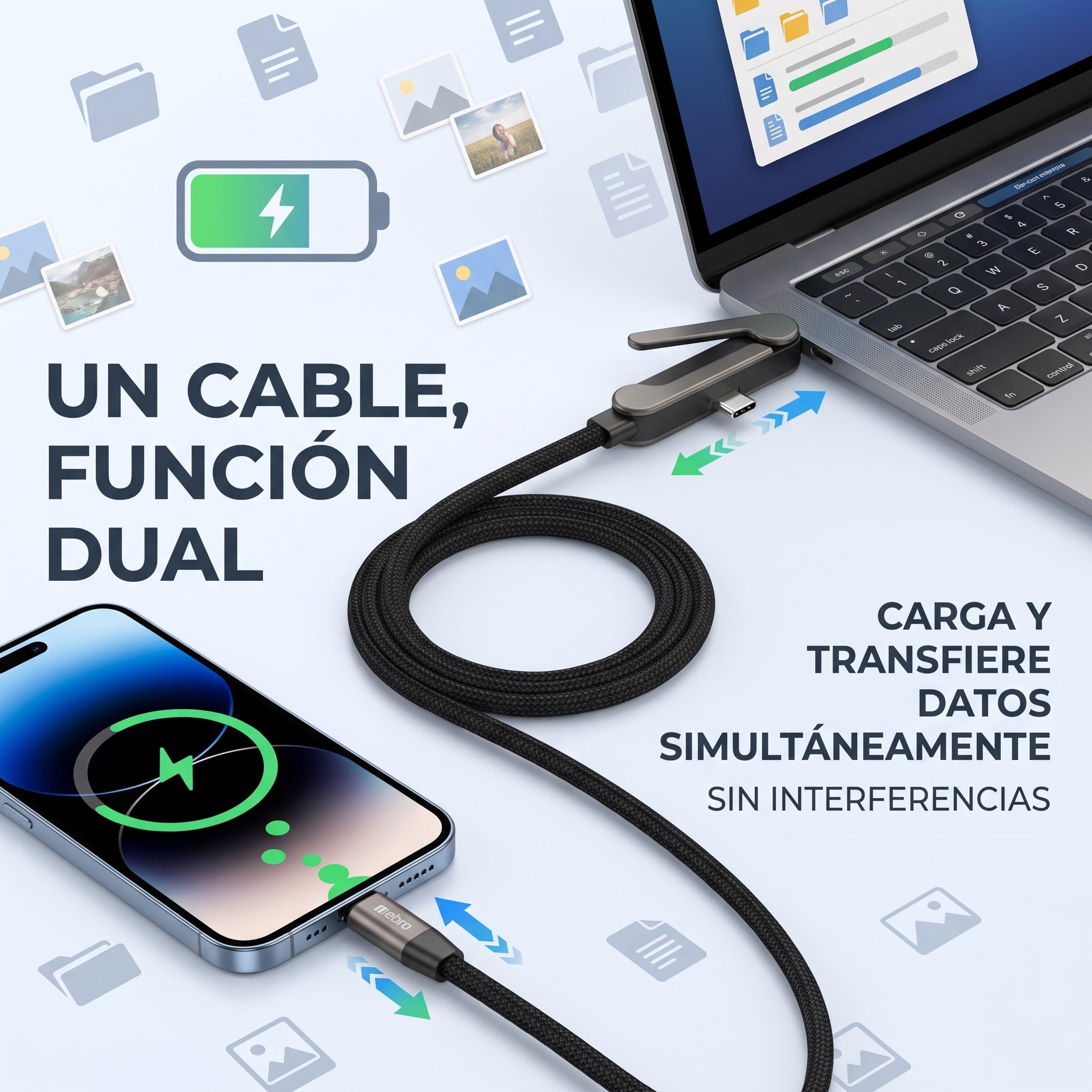 Cable USB C a USB C de Carga y Datos NEBRO WD-322 240W Codo 90 Grados - Imagen 6
