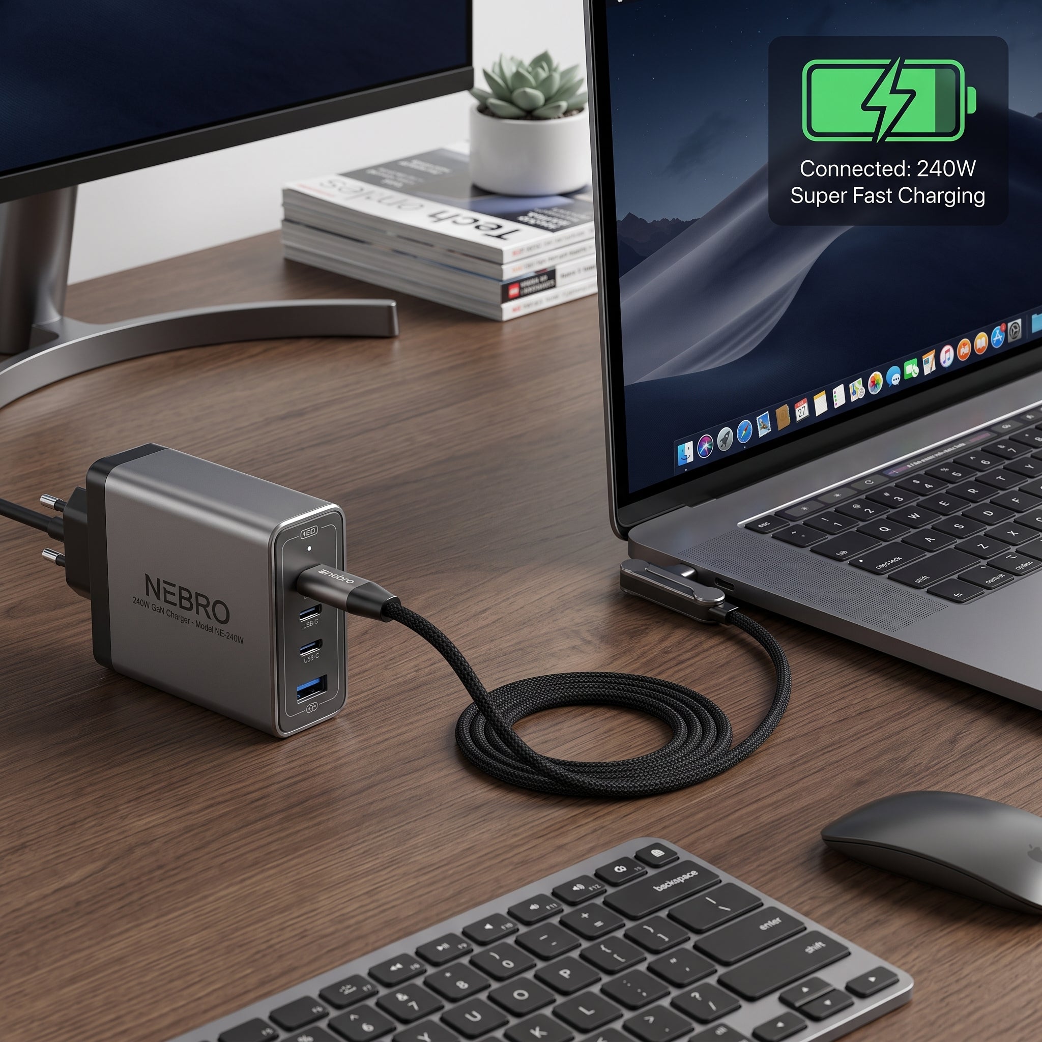 Cable USB C a USB C de Carga y Datos NEBRO WD-322 240W Codo 90 Grados - Imagen 8