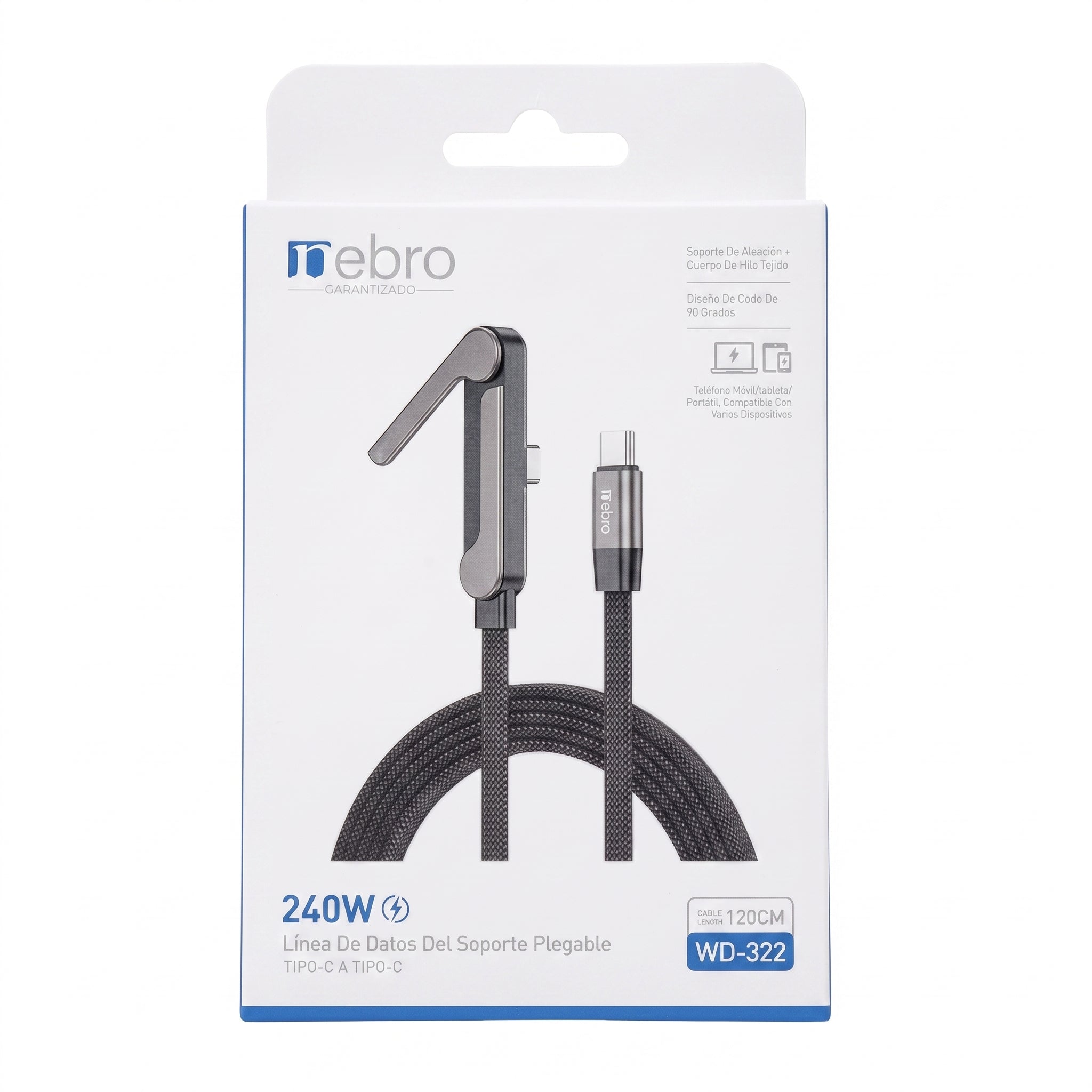 Cable USB C a USB C de Carga y Datos NEBRO WD-322 240W Codo 90 Grados - Imagen 10