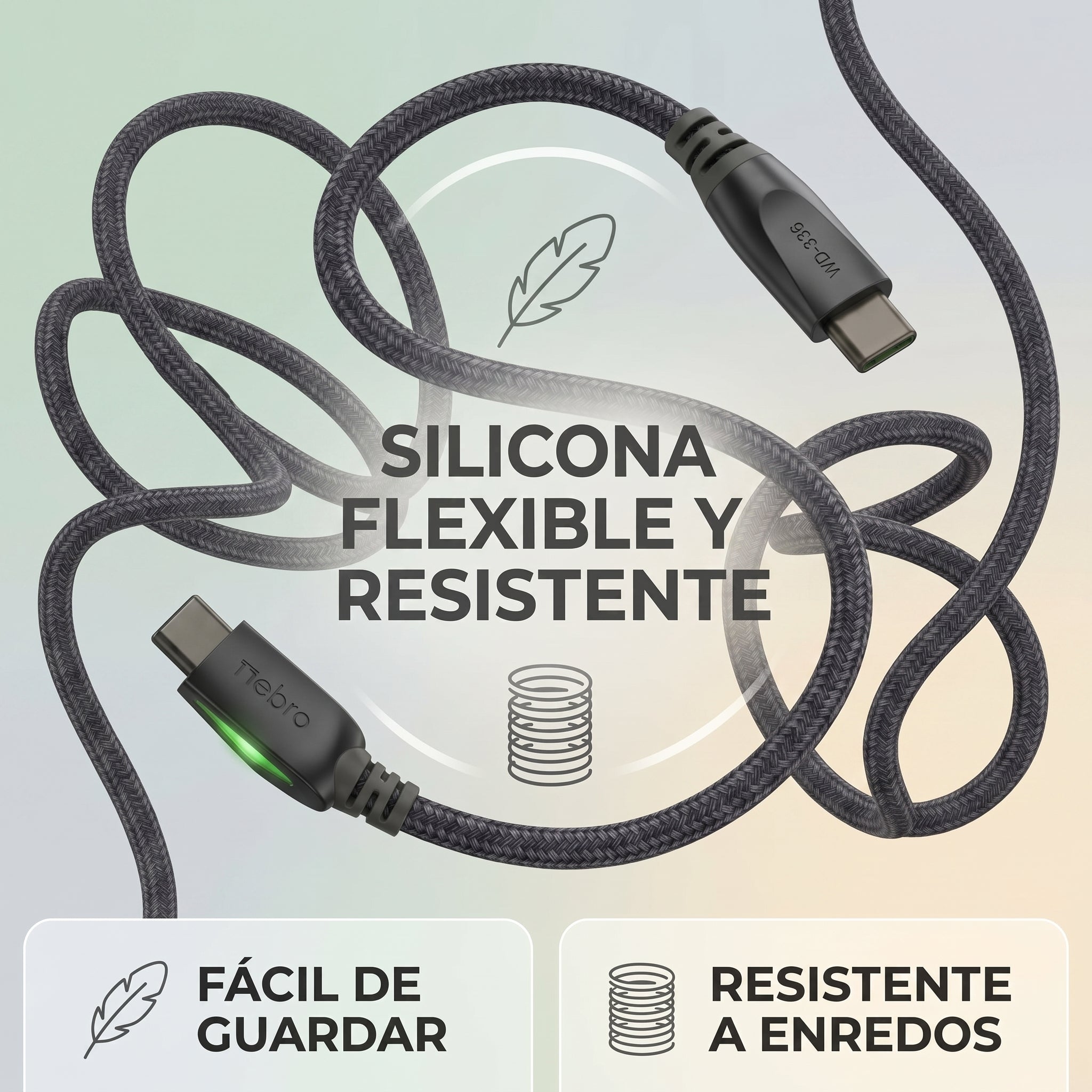 Cable USB C a USB C NEBRO WD-336 Carga Ultrarrápida 240W Silicona 1.5 Mts - Imagen 5