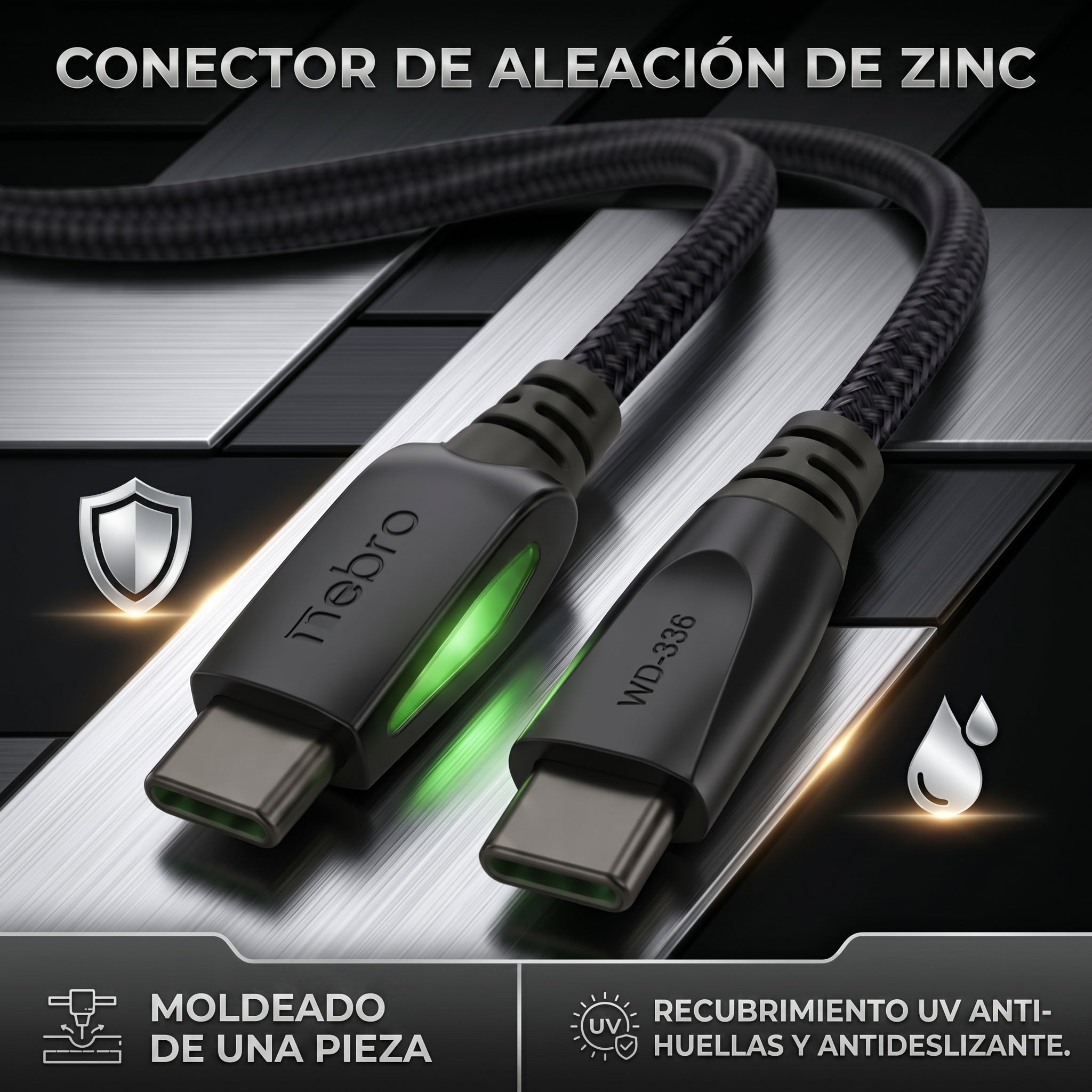 Cable USB C a USB C NEBRO WD-336 Carga Ultrarrápida 240W Silicona 1.5 Mts - Imagen 6