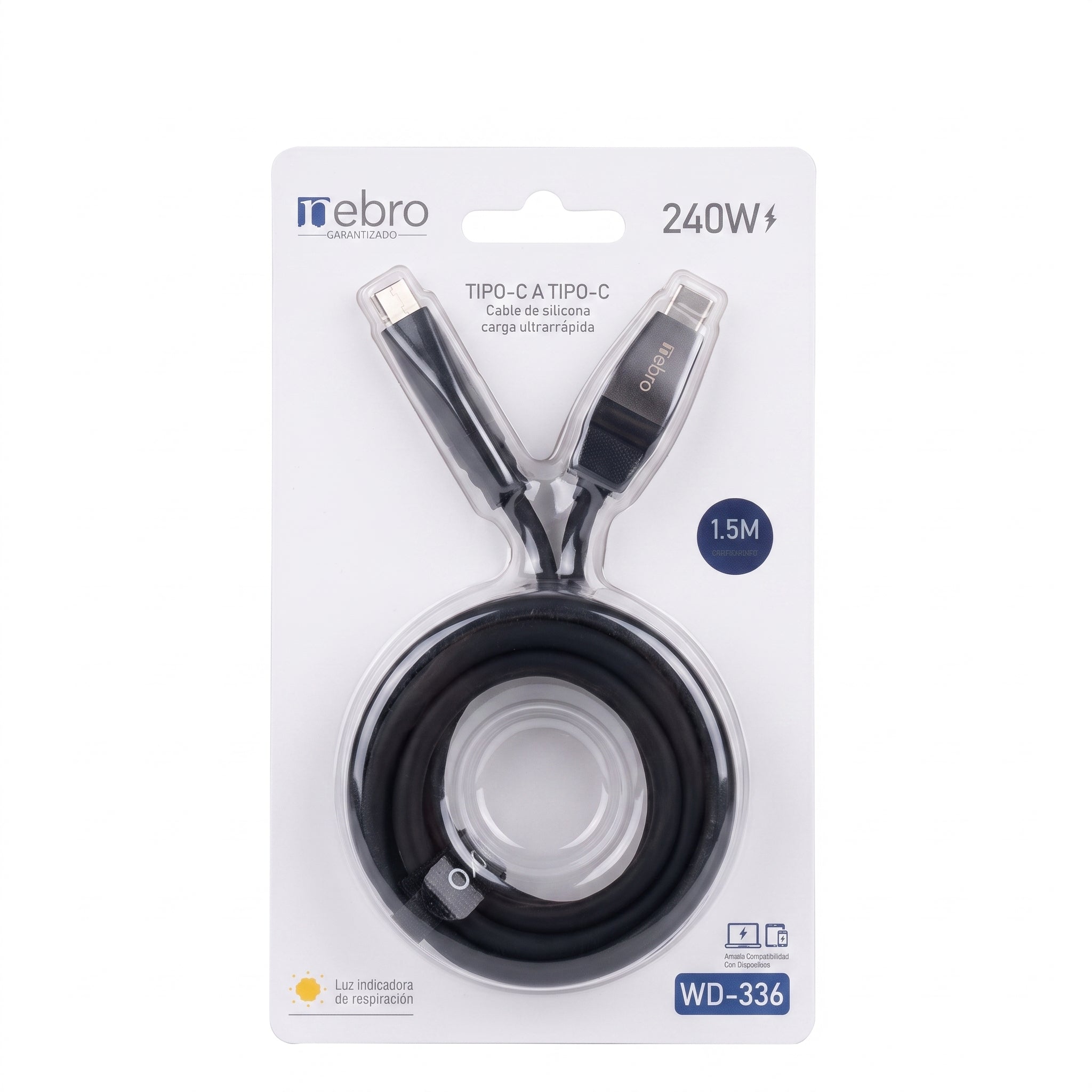 Cable USB C a USB C NEBRO WD-336 Carga Ultrarrápida 240W Silicona 1.5 Mts - Imagen 10