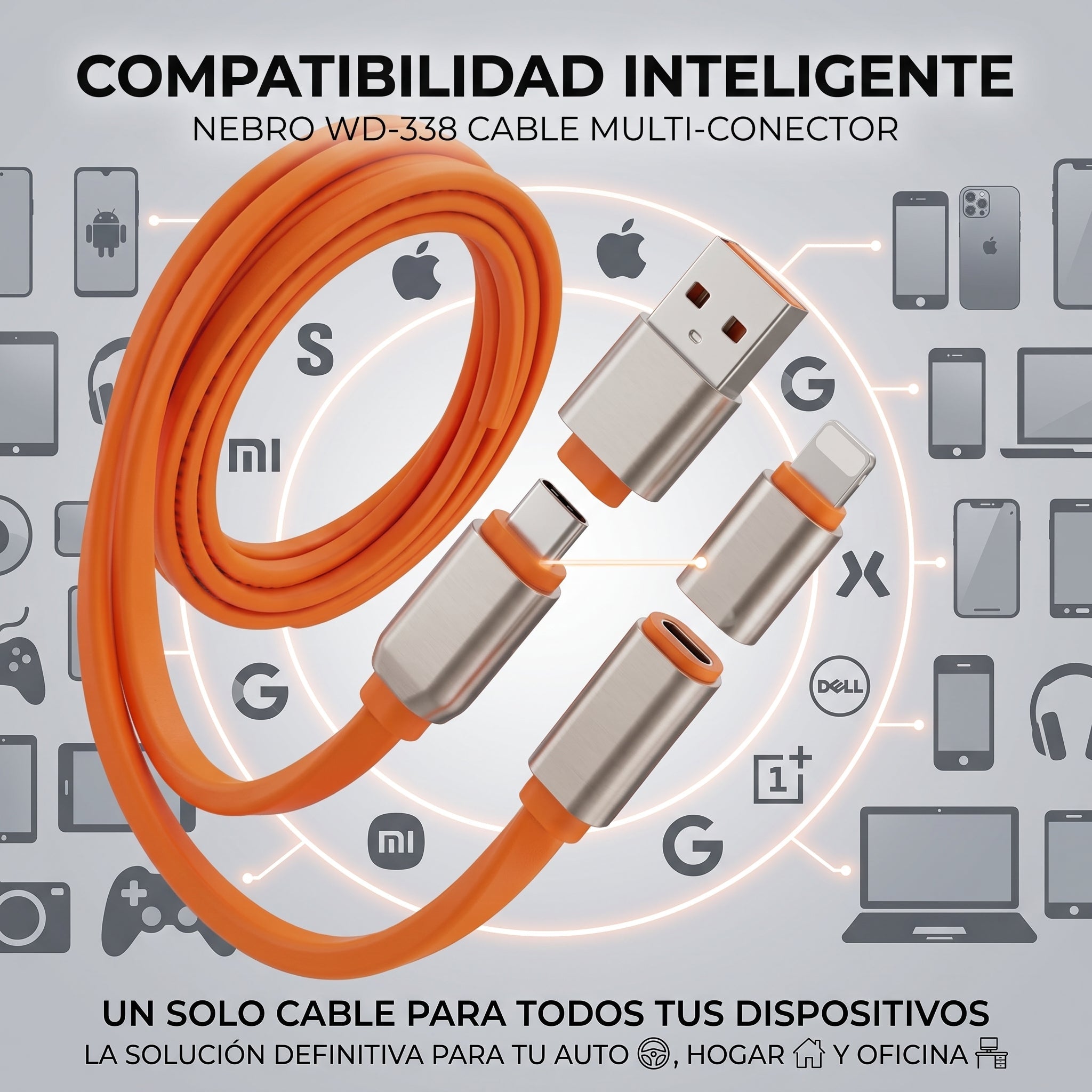 Cable 4 en 1 USB-A y Tipo-C a Tipo-C y Lightning Nebro WD-338 240W 1.2m - Imagen 2