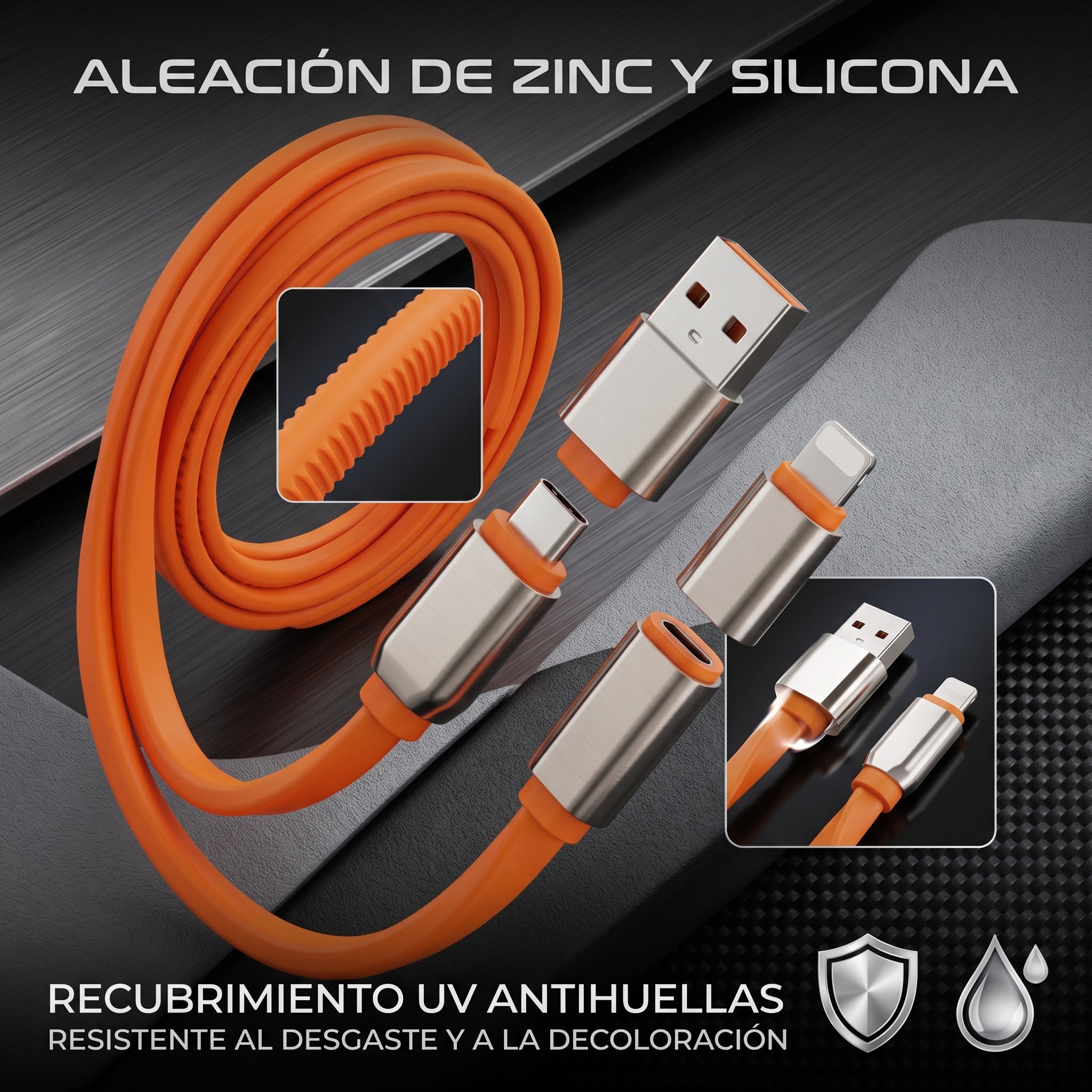 Cable 4 en 1 USB-A y Tipo-C a Tipo-C y Lightning Nebro WD-338 240W 1.2m - Imagen 3