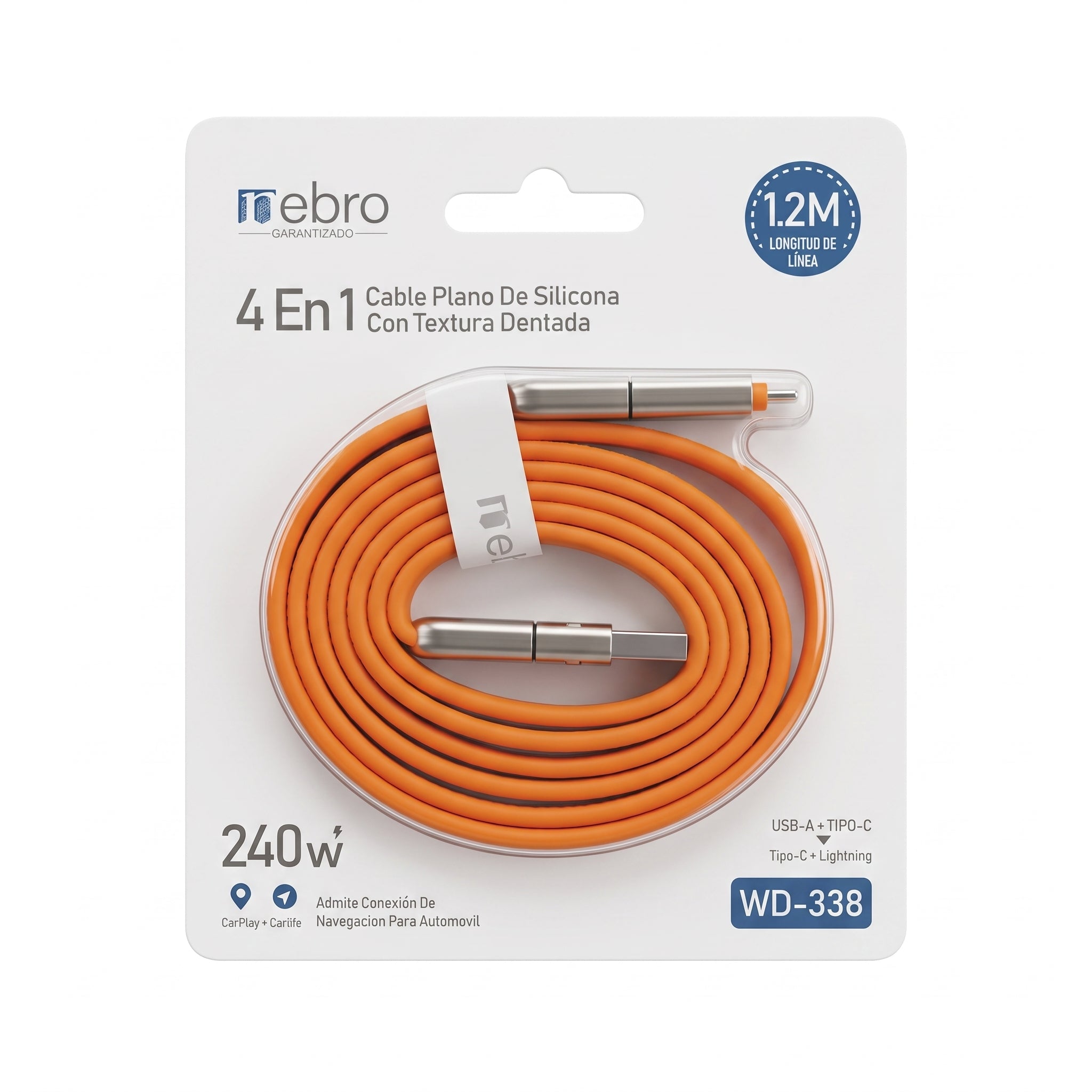 Cable 4 en 1 USB-A y Tipo-C a Tipo-C y Lightning Nebro WD-338 240W 1.2m - Imagen 8