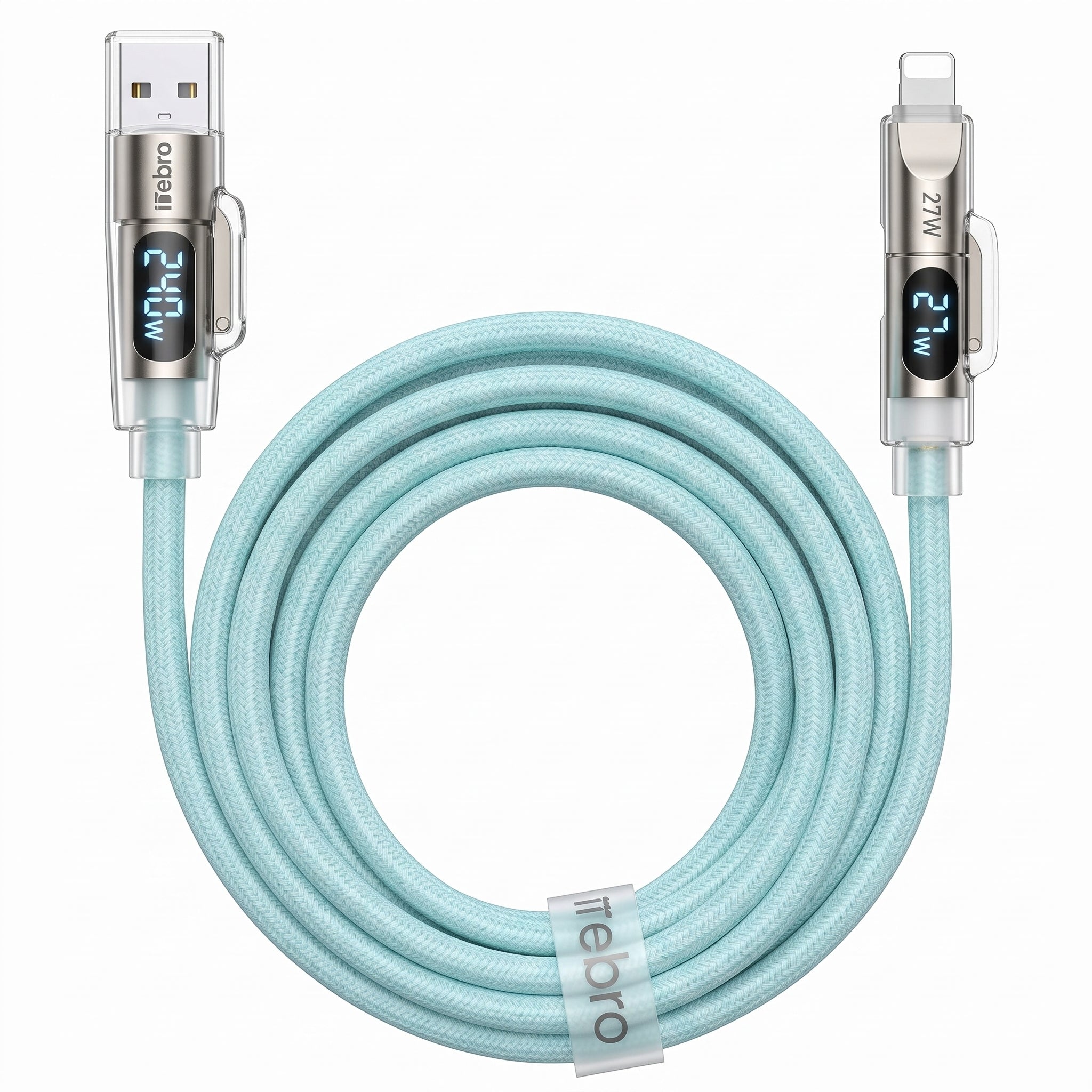 Cable 4 en 1 USB A y USB C a USB C y Lightning Nebro WD-342 Pantalla Inteligente 240W Carga Rapida - Imagen 1