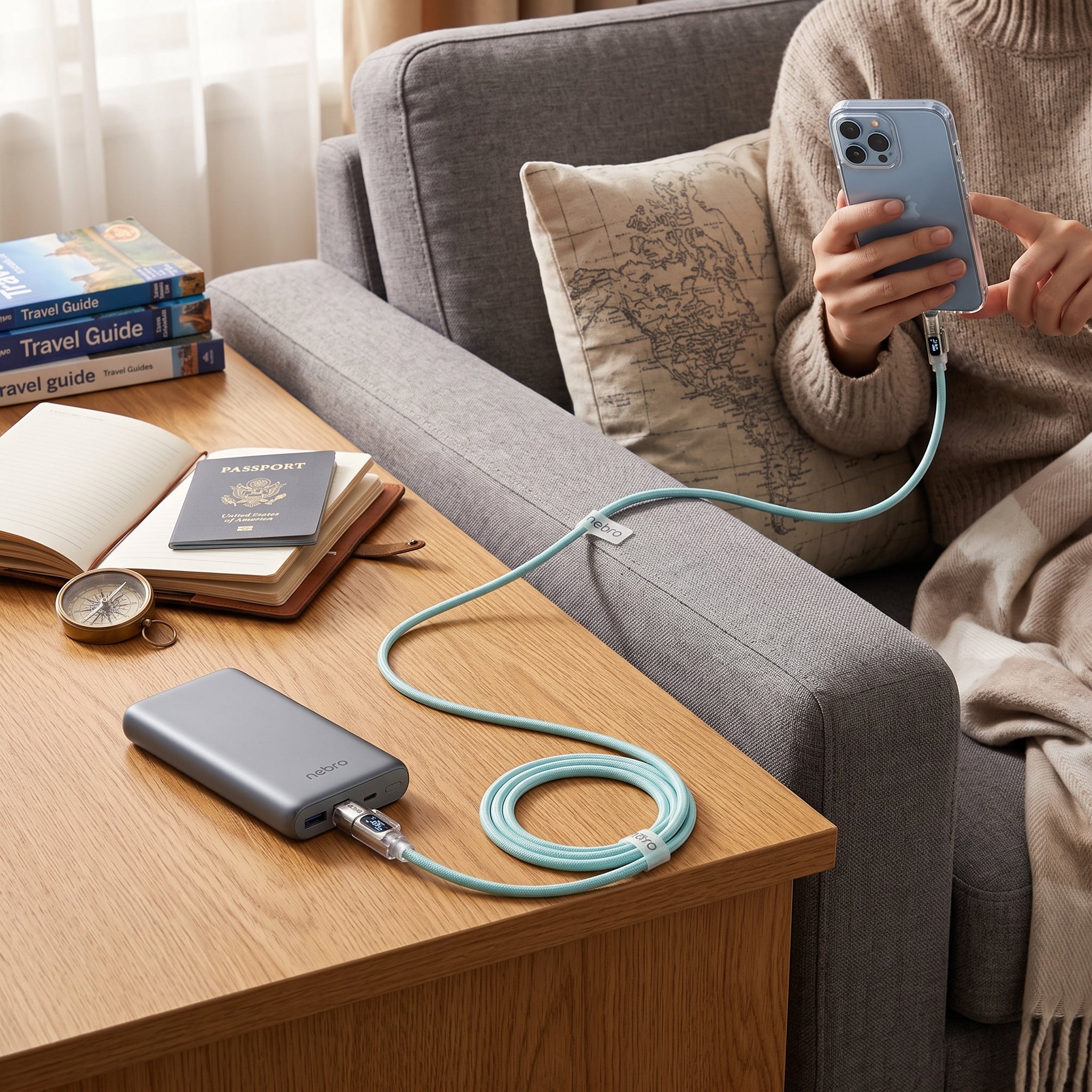 Cable 4 en 1 USB A y USB C a USB C y Lightning Nebro WD-342 Pantalla Inteligente 240W Carga Rapida - Imagen 6