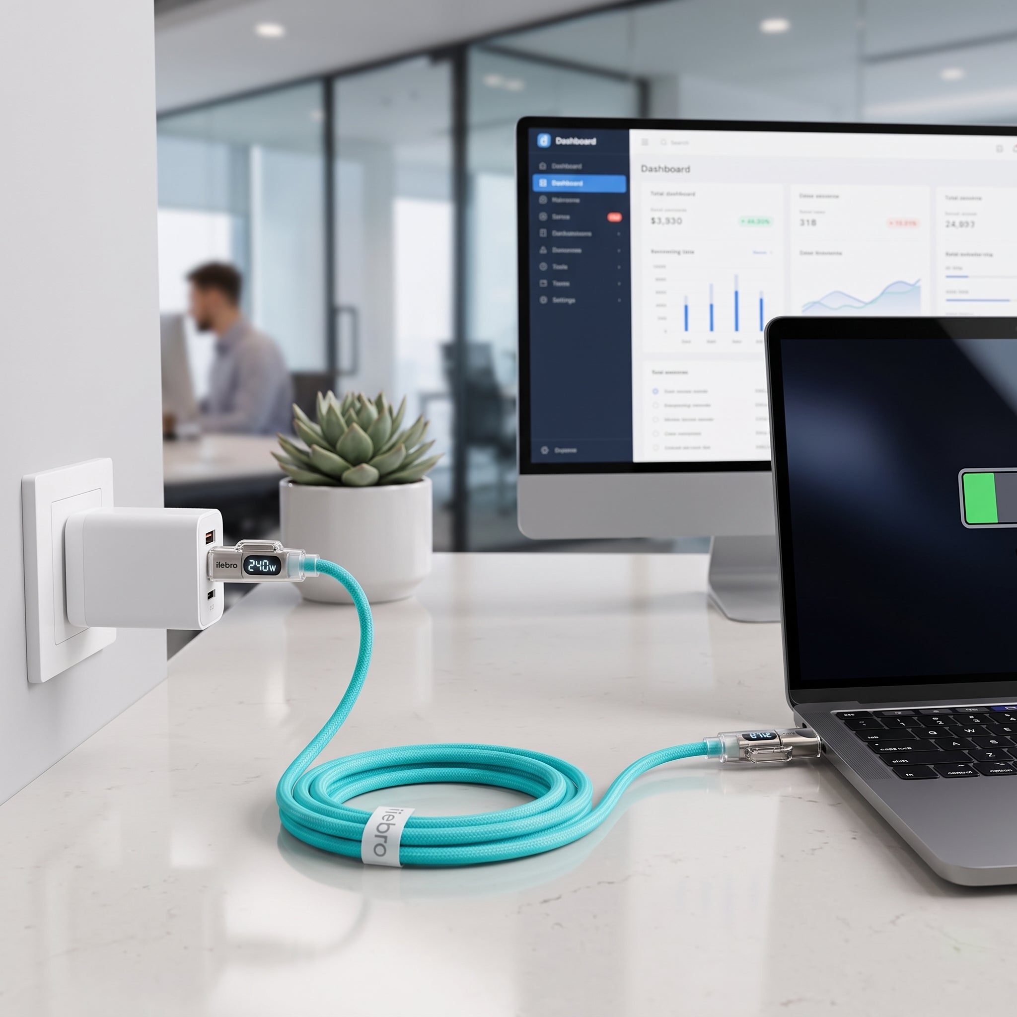Cable 4 en 1 USB A y USB C a USB C y Lightning Nebro WD-342 Pantalla Inteligente 240W Carga Rapida - Imagen 7
