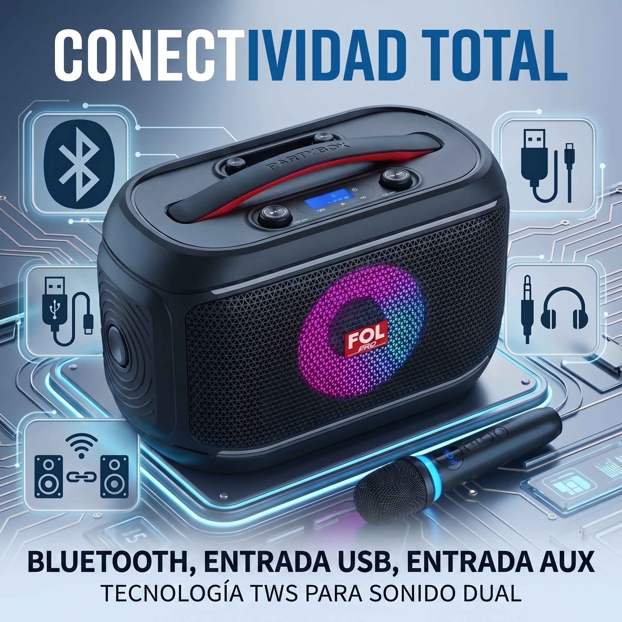 Bocina Bluetooth FOL FS-R308 30W Subwoofer, USB, AUX y TWS - Imagen 2