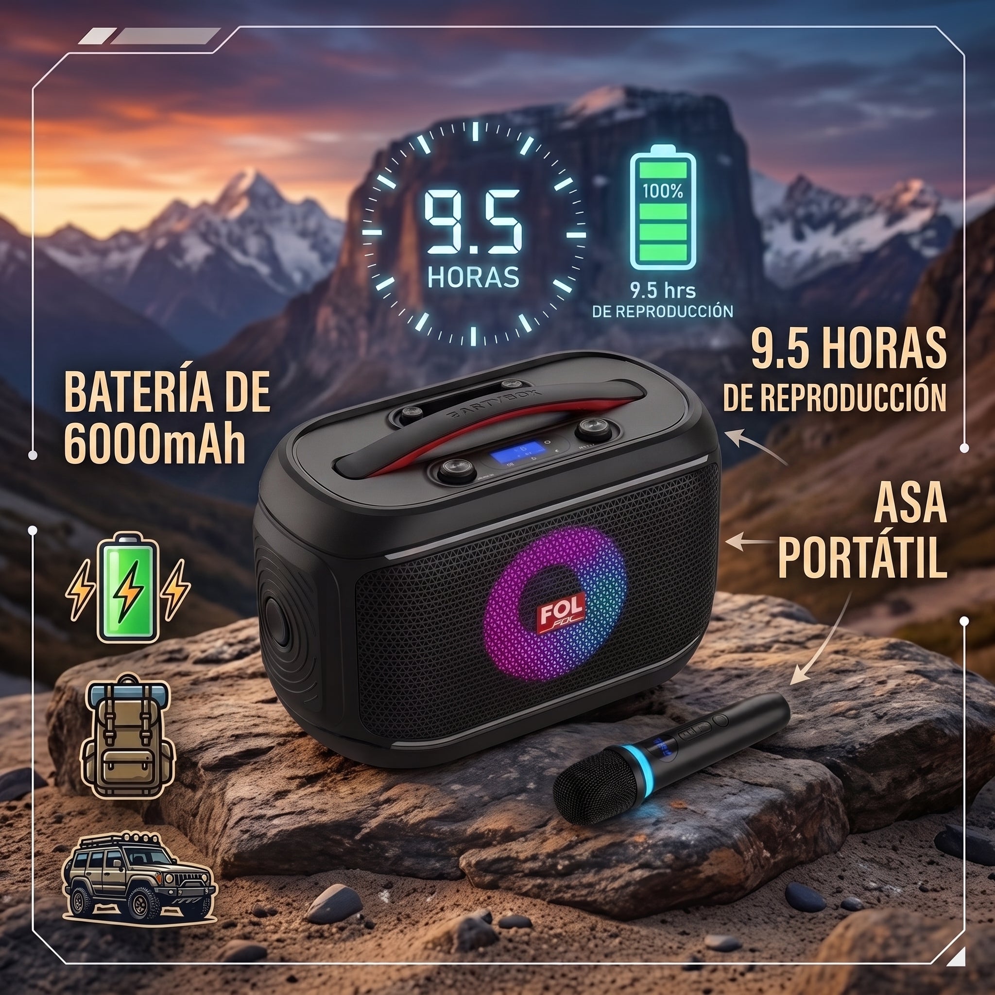 Bocina Bluetooth FOL FS-R308 30W Subwoofer, USB, AUX y TWS - Imagen 4