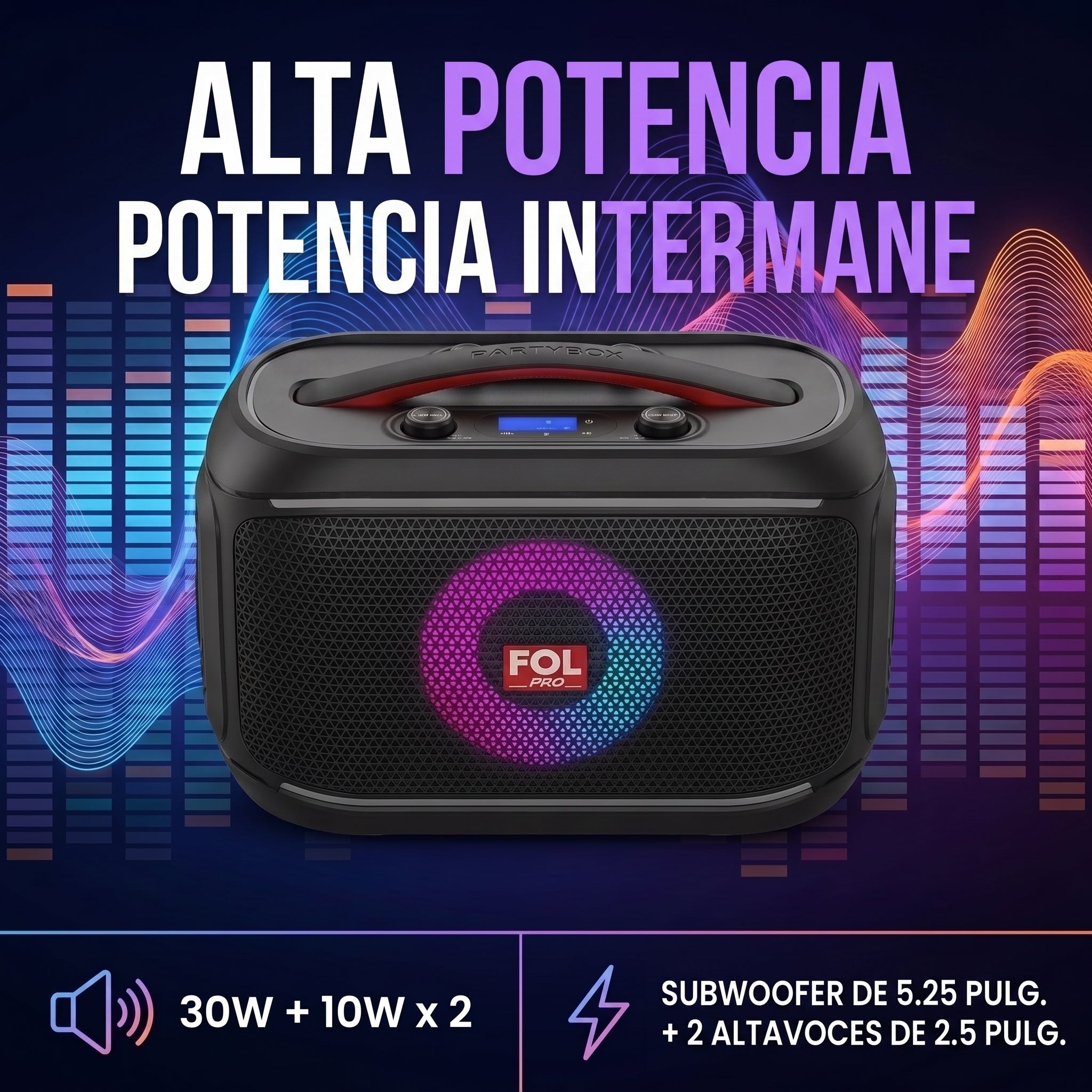 Bocina Bluetooth FOL FS-R308 30W Subwoofer, USB, AUX y TWS - Imagen 5