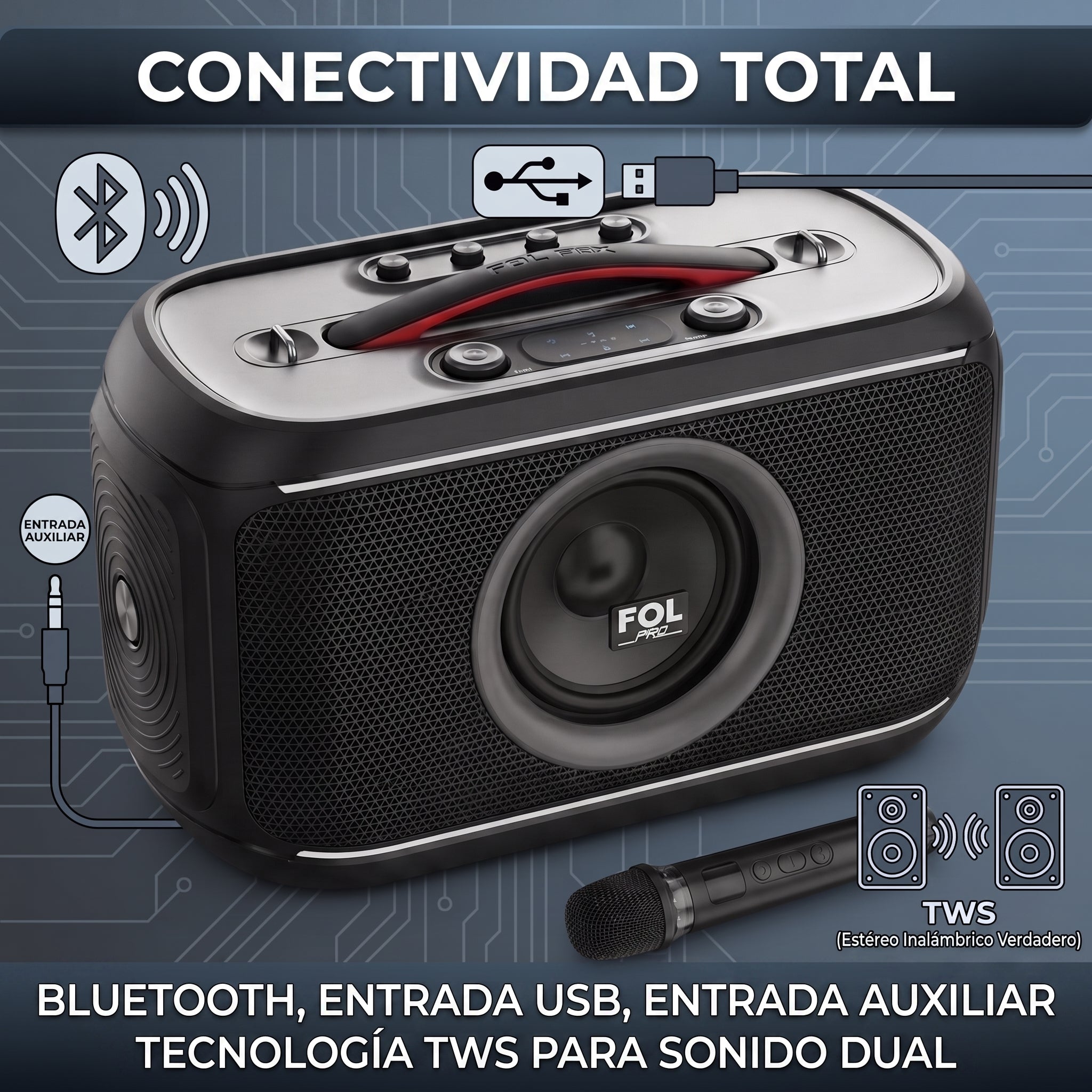 Bocina TWS Bluetooth FOL FS-R309 Microfono Party Box - Imagen 3