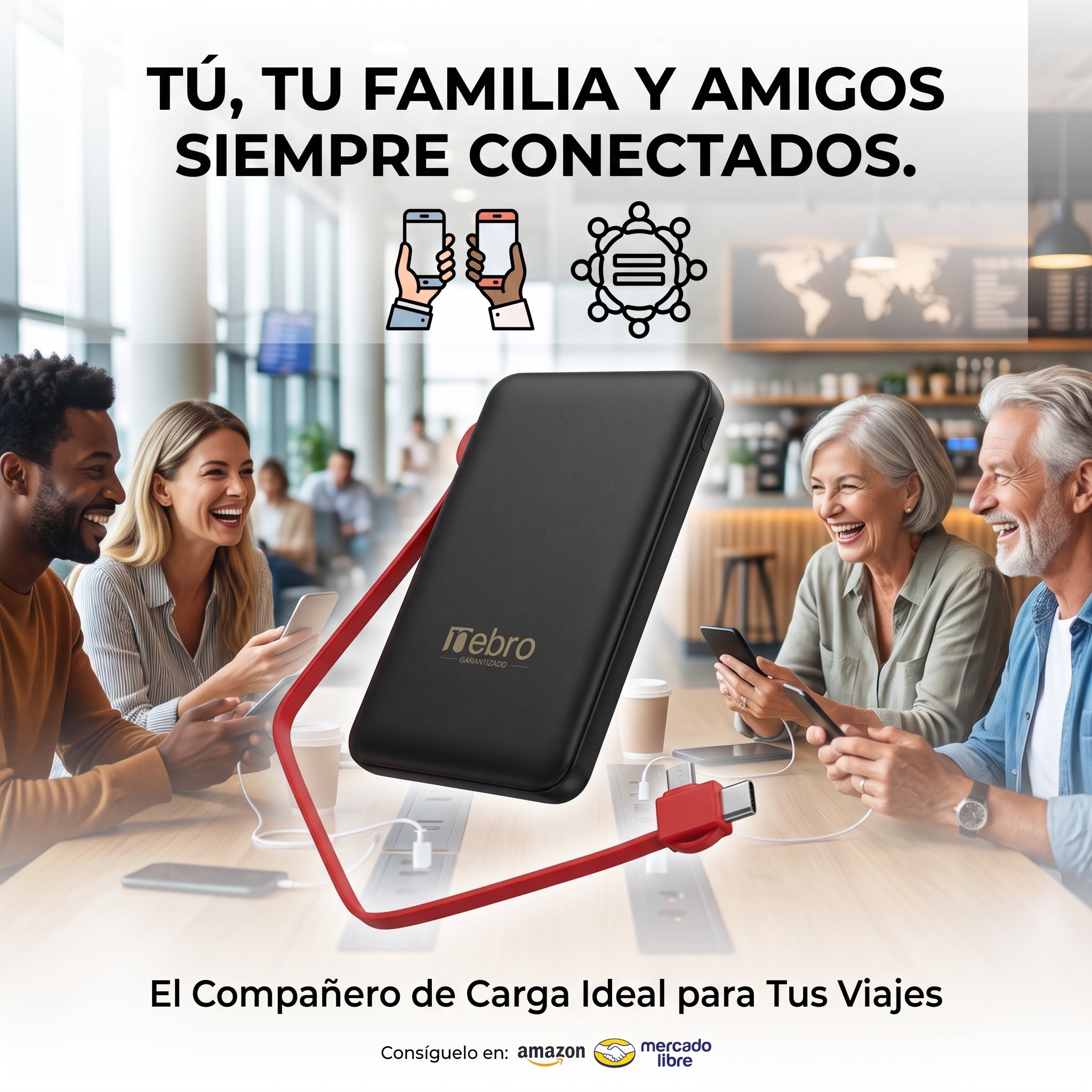 Power Bank Bateria Portátil Nebro WB-161 Cable Integrado Tipo-C y Micro USB 5000MAH - Imagen 3