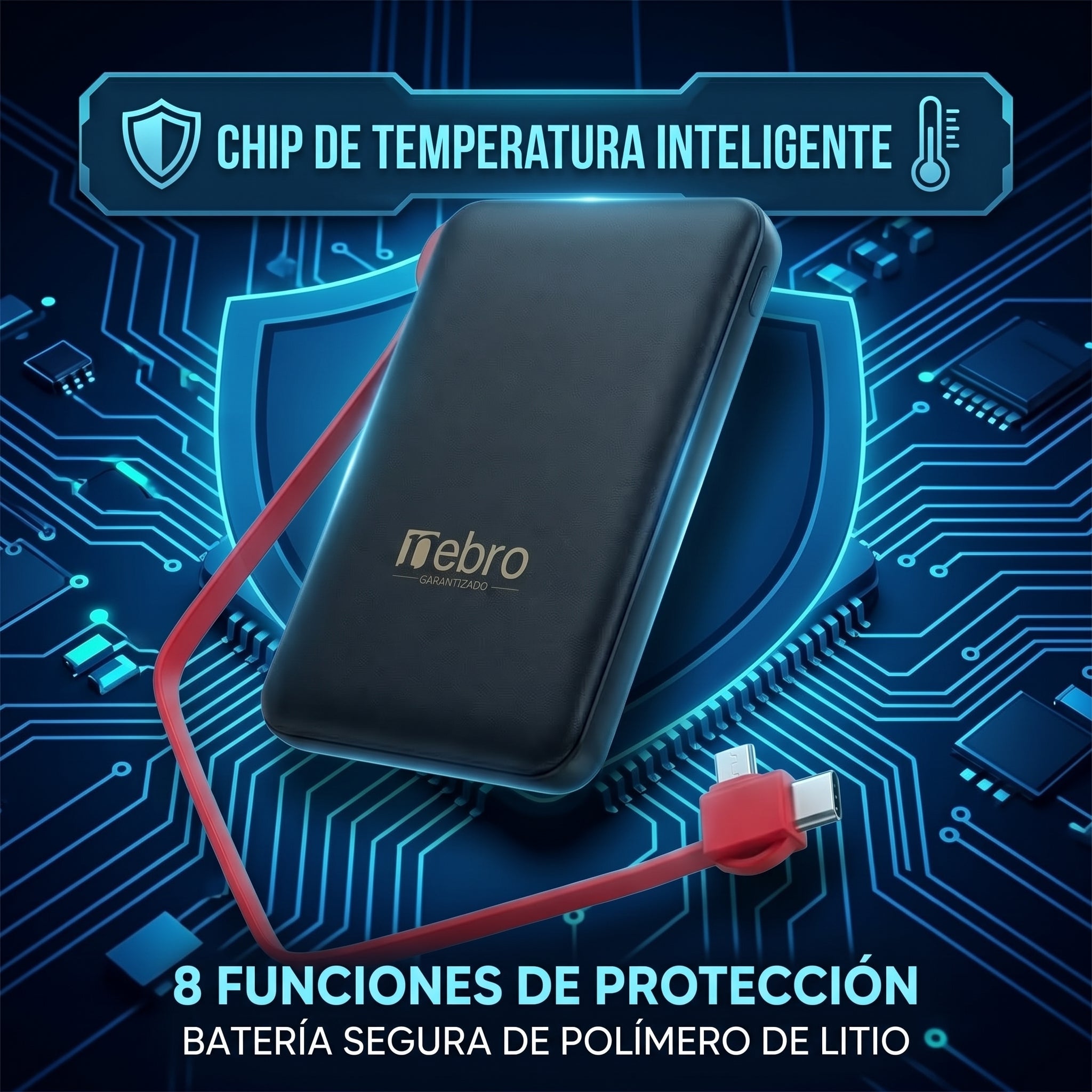 Power Bank Bateria Portátil Nebro WB-161 Cable Integrado Tipo-C y Micro USB 5000MAH - Imagen 4