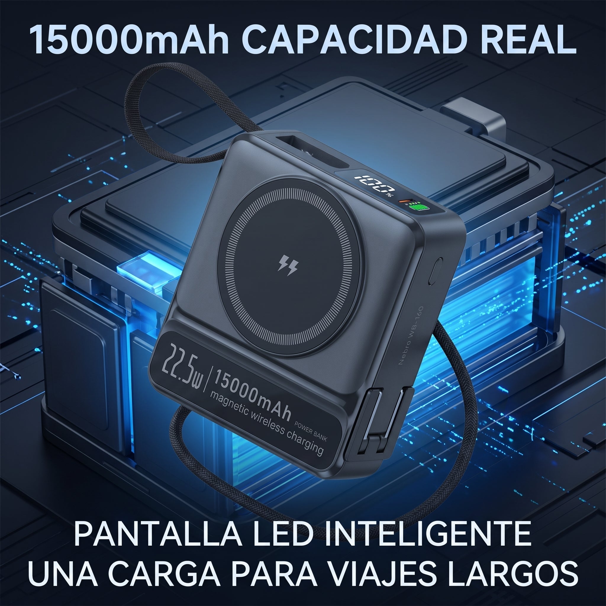 Powerbank Bateria Portatil Nebro WB-160 Enchufe AC MagSafe y Cables Integrados - Imagen 3