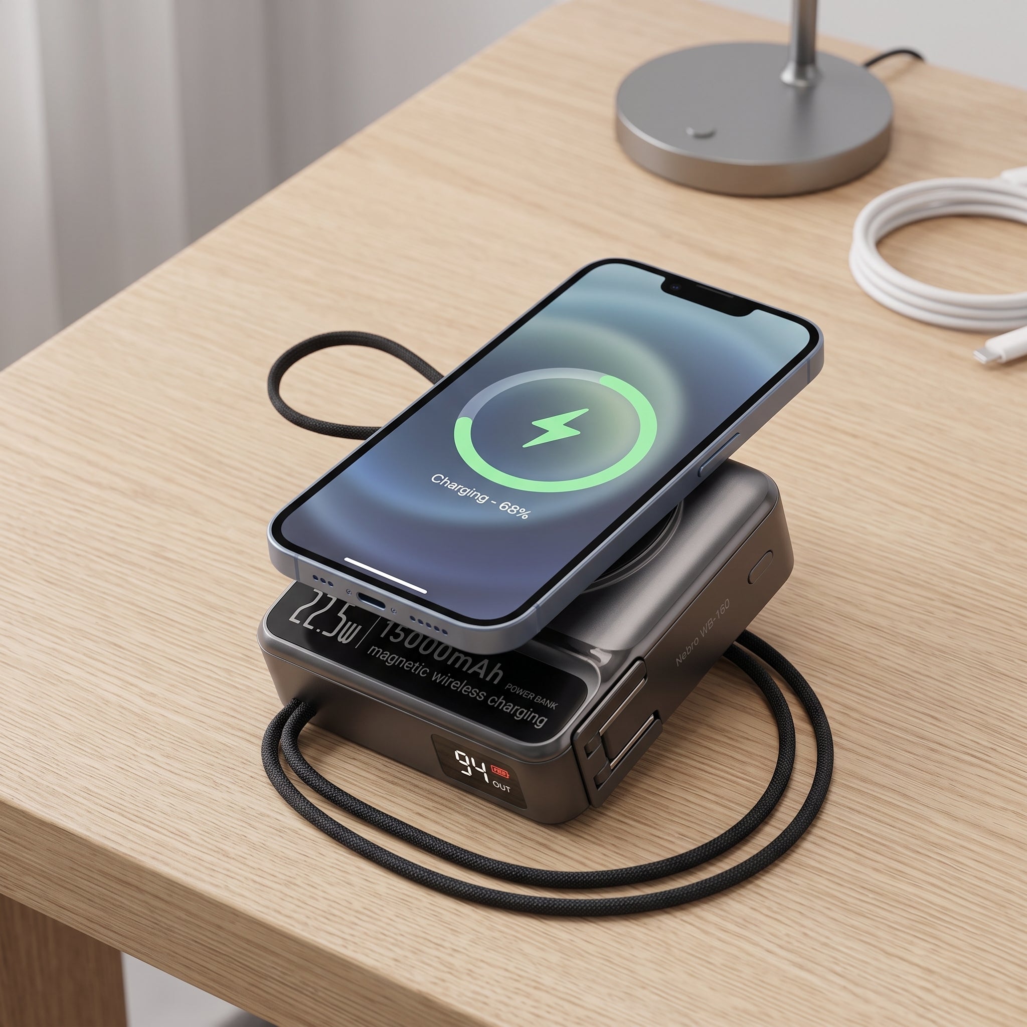 Powerbank Bateria Portatil Nebro WB-160 Enchufe AC MagSafe y Cables Integrados - Imagen 6