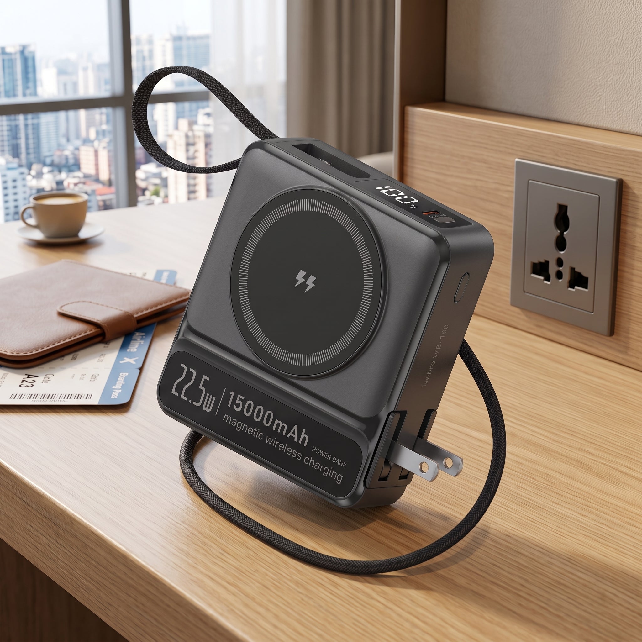 Powerbank Bateria Portatil Nebro WB-160 Enchufe AC MagSafe y Cables Integrados - Imagen 8