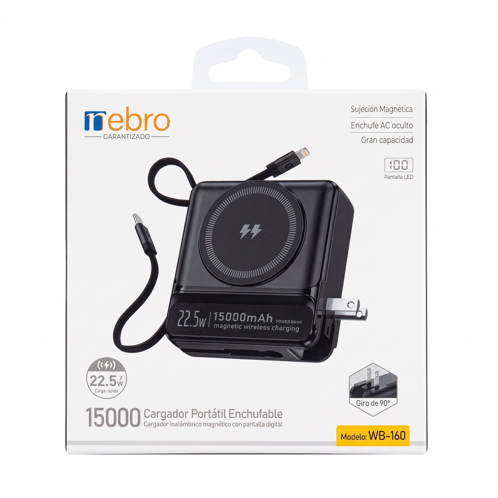 Powerbank Bateria Portatil Nebro WB-160 Enchufe AC MagSafe y Cables Integrados - Imagen 9