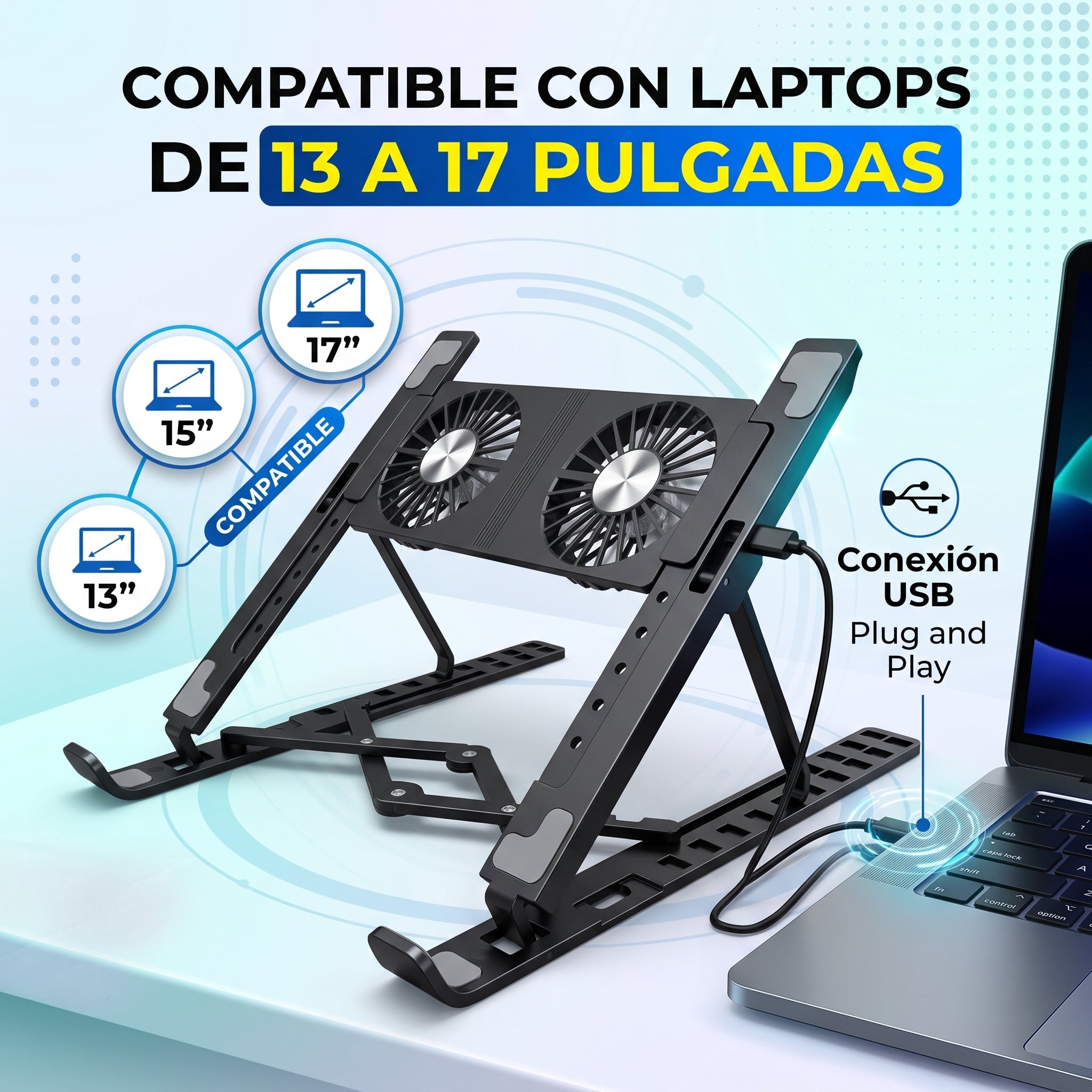 Soporte Ajustable Para Laptop con Ventilador Buyitti FAN-202 - Imagen 2