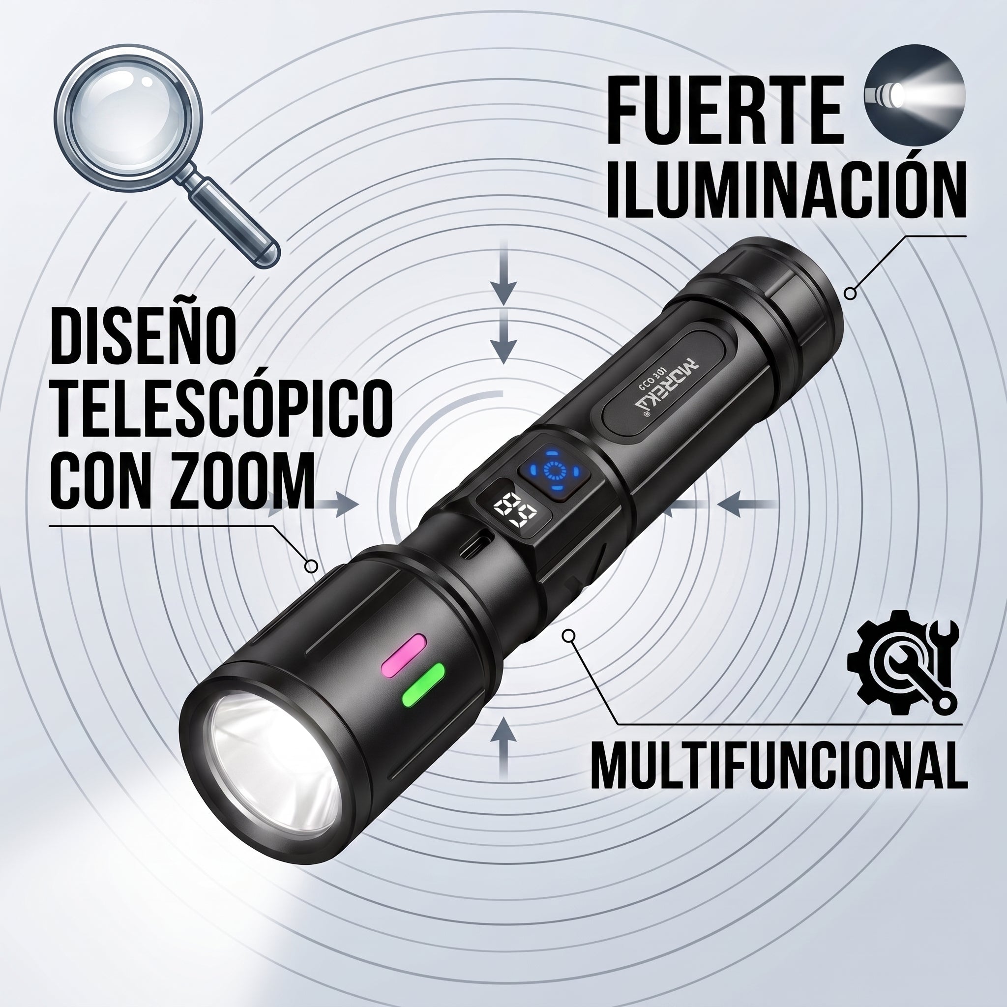 Linterna LED Moreka MT-033 20W Telescópica Batería de 2400mAh - Imagen 4