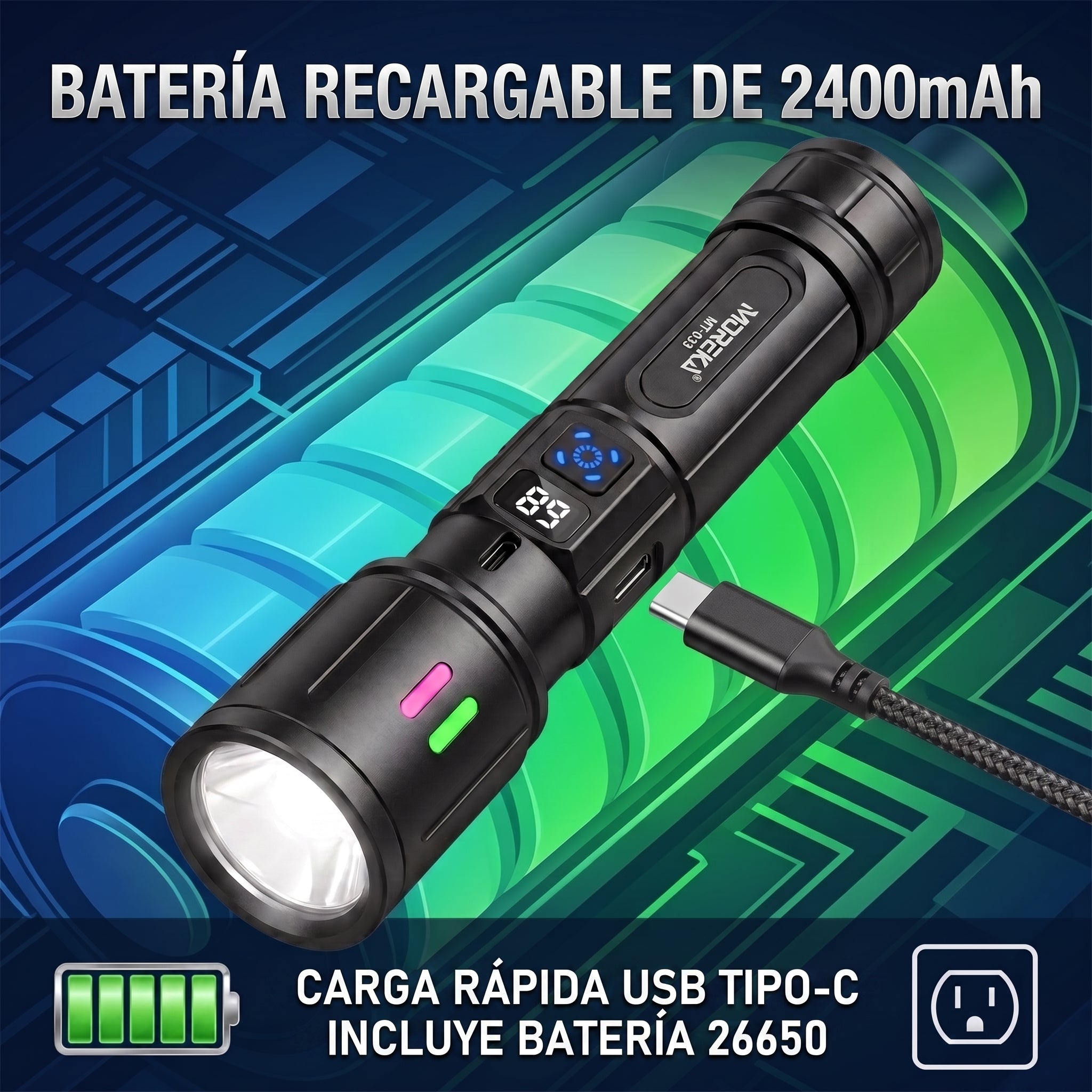 Linterna LED Moreka MT-033 20W Telescópica Batería de 2400mAh - Imagen 5