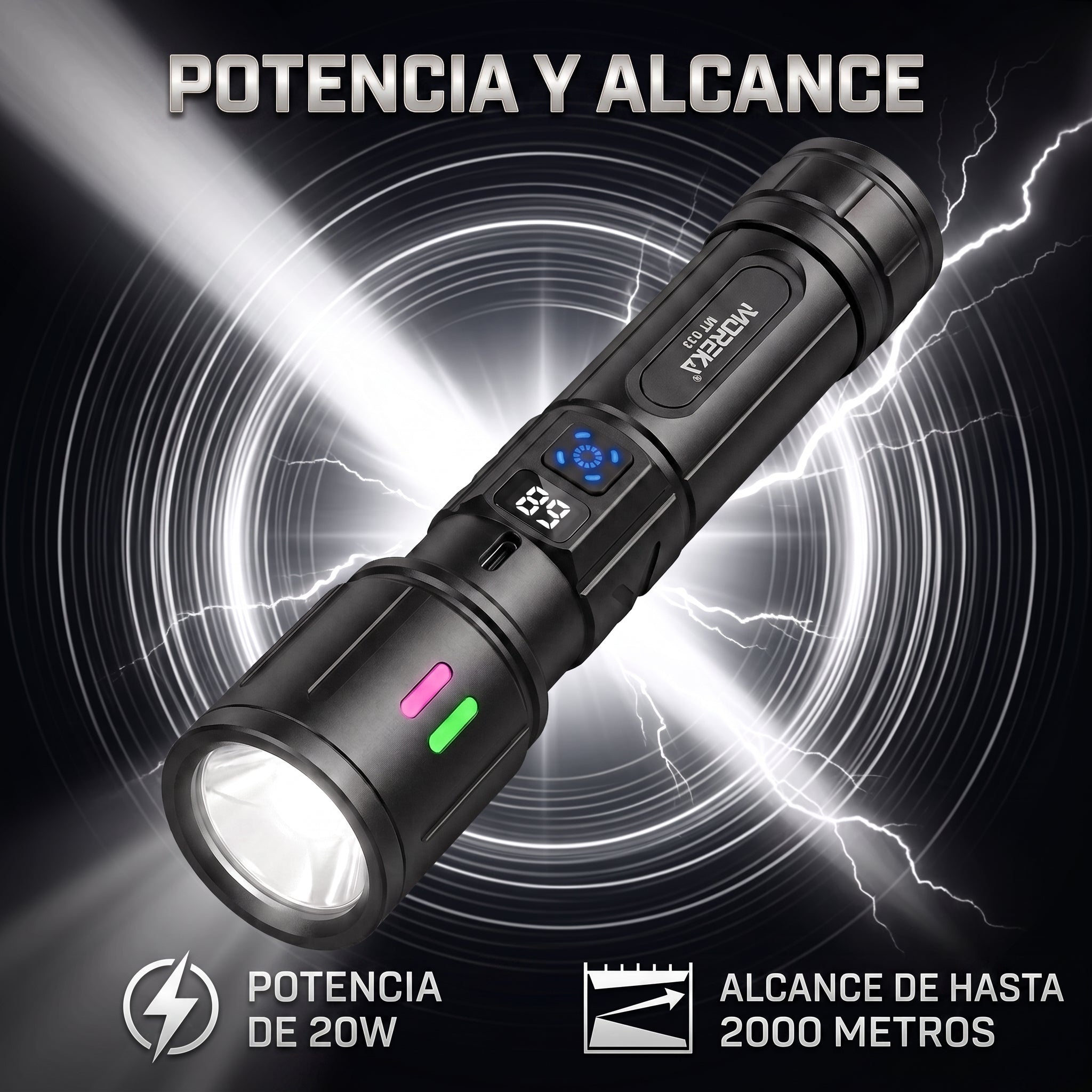 Linterna LED Moreka MT-033 20W Telescópica Batería de 2400mAh - Imagen 6