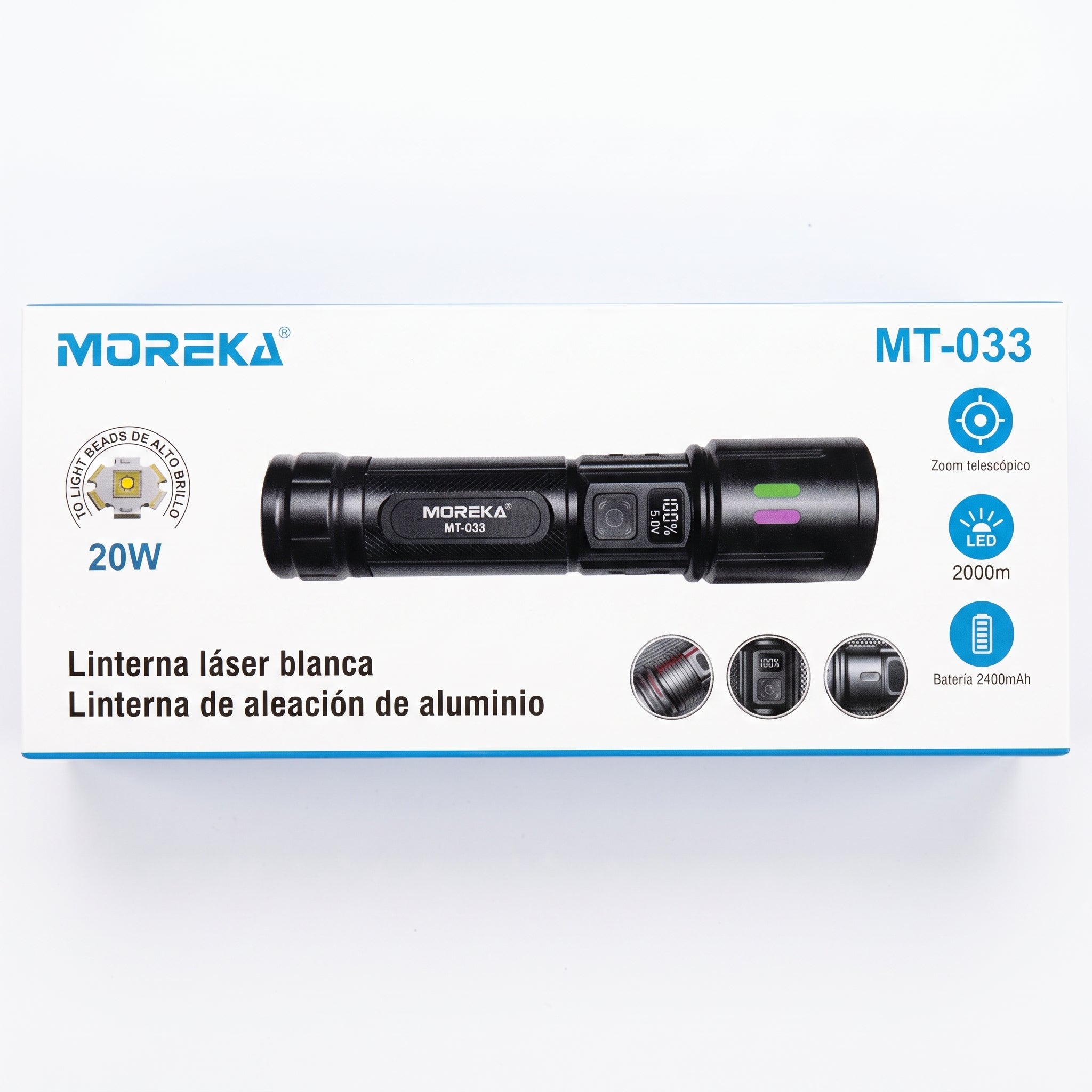 Linterna LED Moreka MT-033 20W Telescópica Batería de 2400mAh - Imagen 10