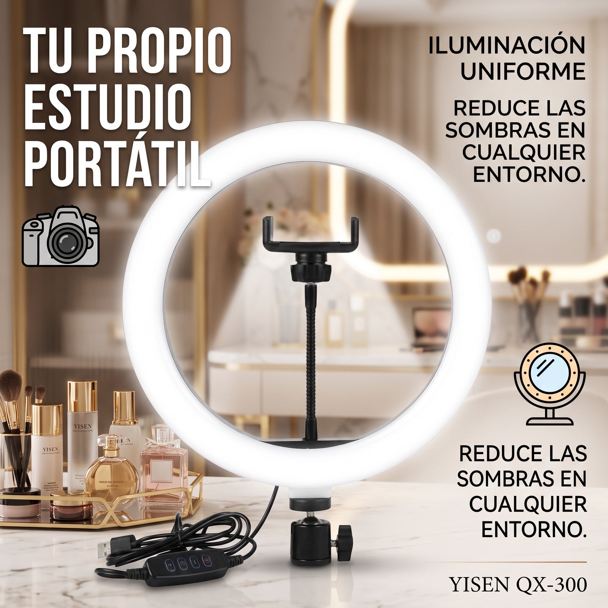 Lampara Aro de Luz LED YISEN QX-300 12 Pulgadas - Imagen 3