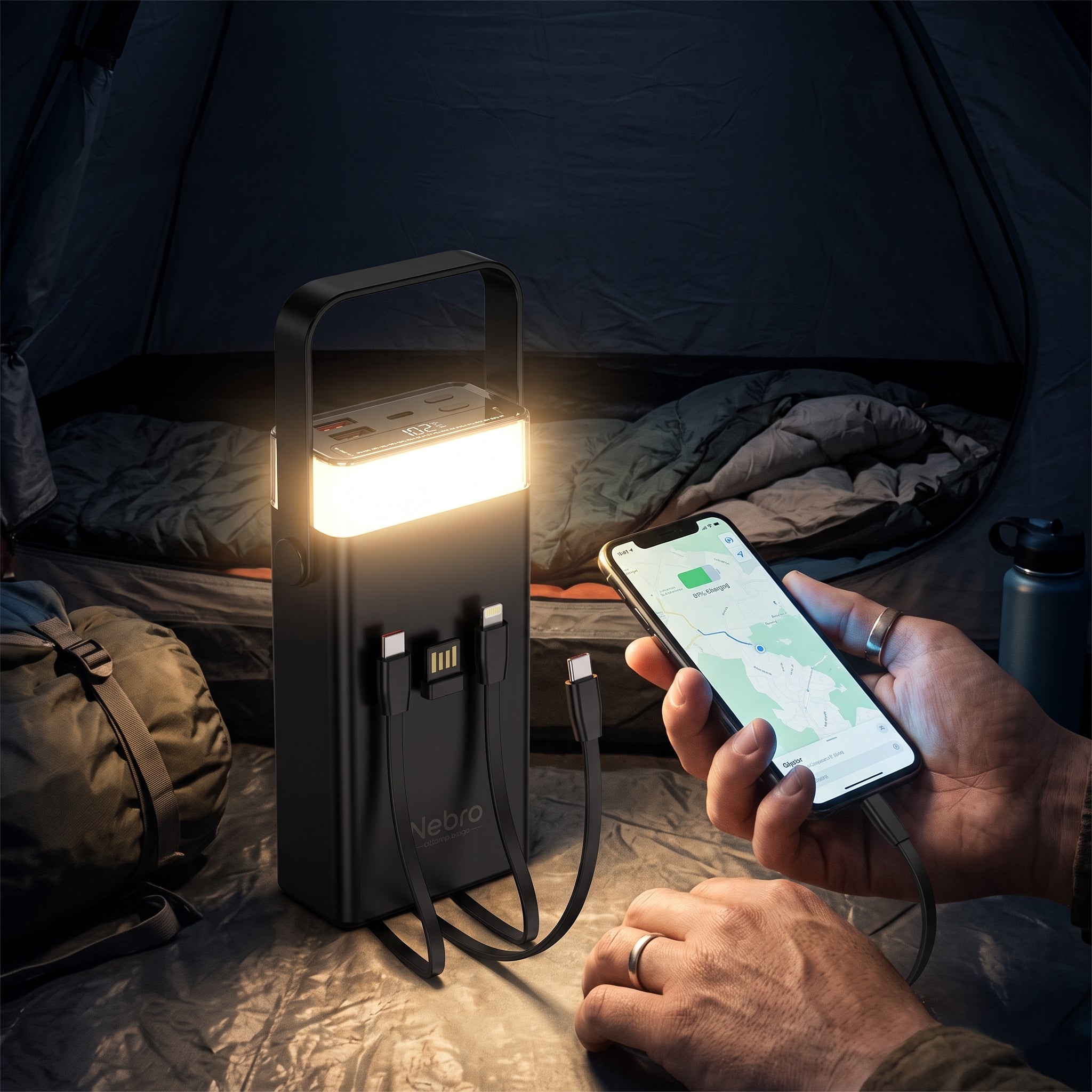 Power Bank Nebro WB-162 20000mAh Cables Integrados 77W Luz LED - Imagen 4