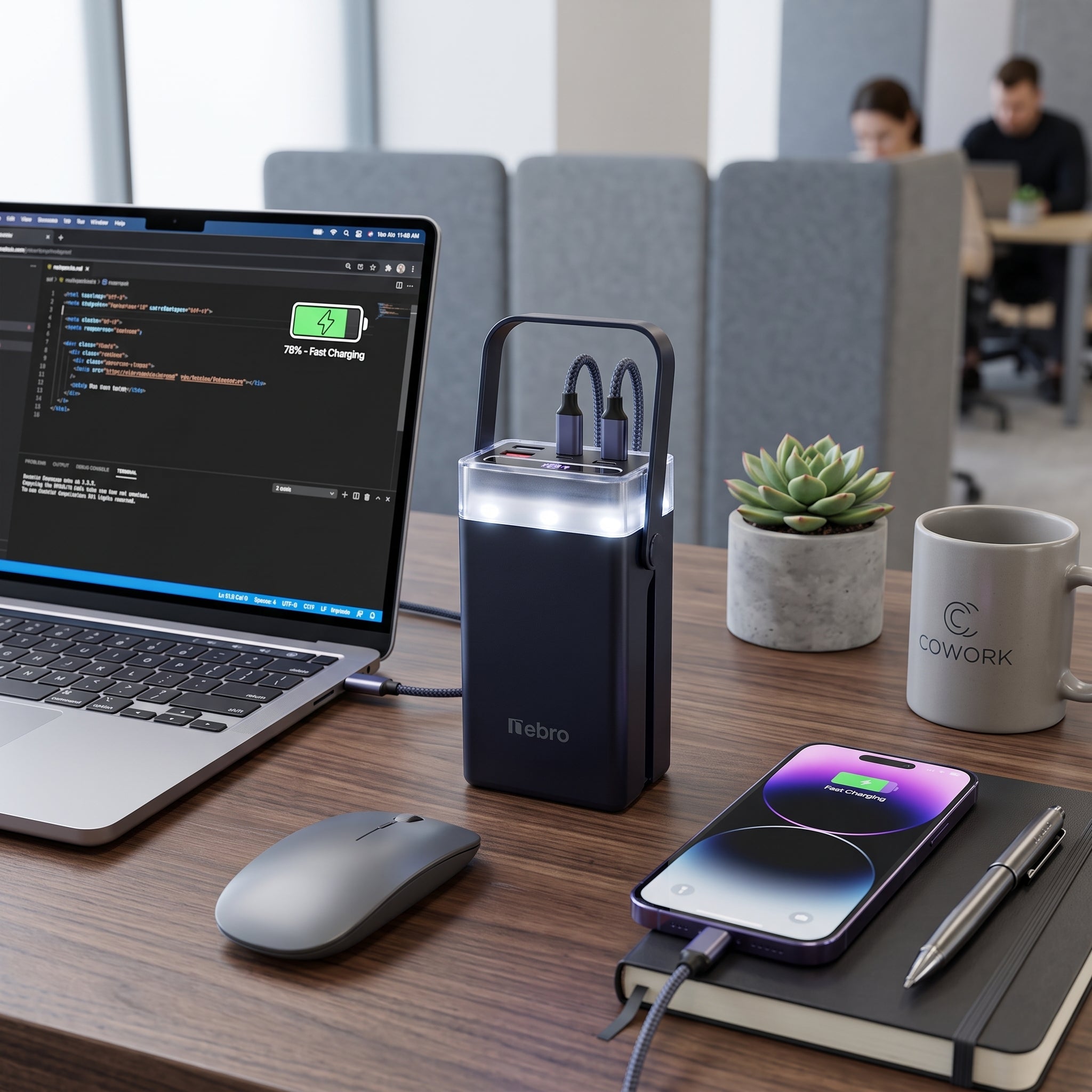 Power Bank Nebro WB-162 20000mAh Cables Integrados 77W Luz LED - Imagen 5