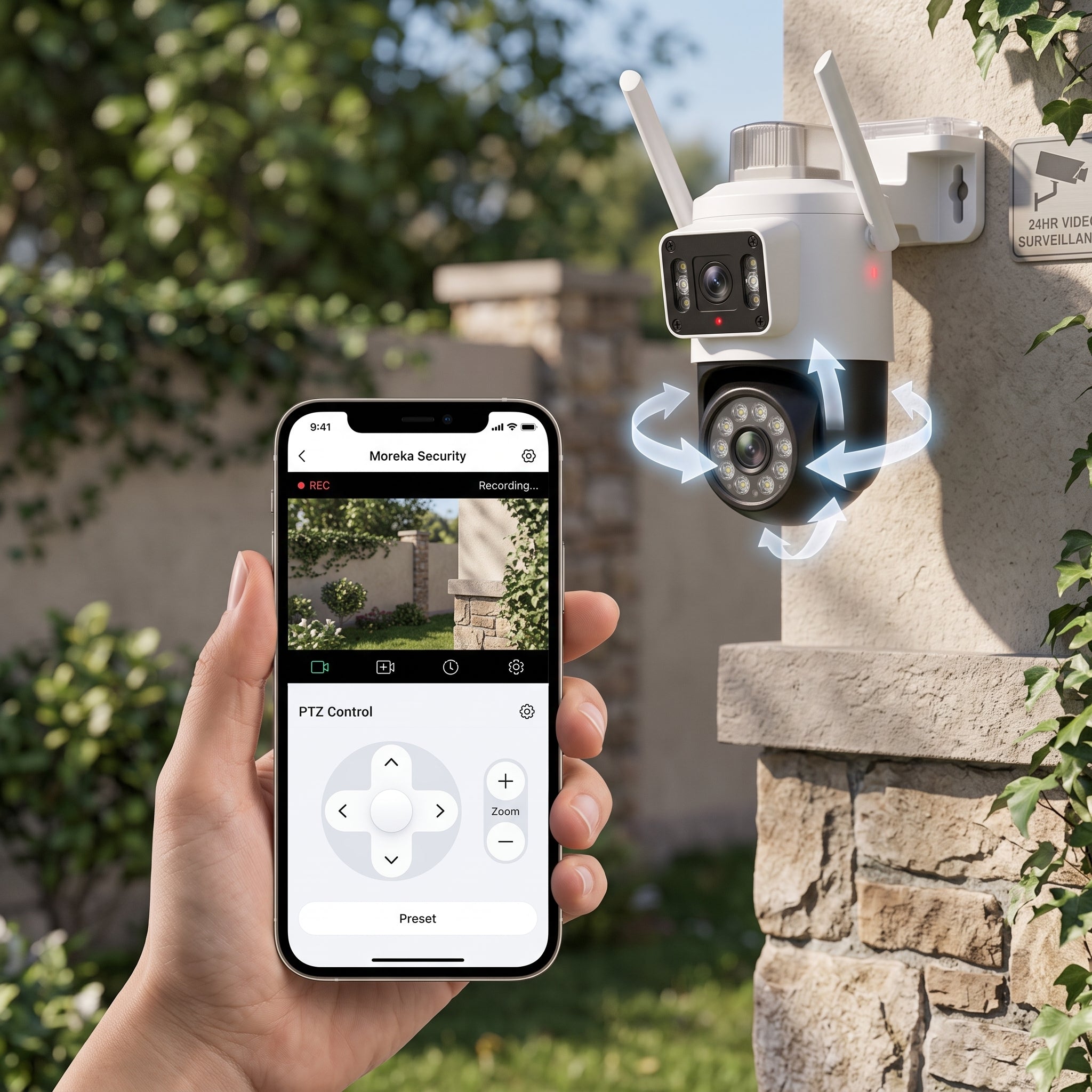 Cámara Inteligente WiFi Moreka JK010 1080P HD Visión Nocturna IP66 y Control PTZ - Imagen 2