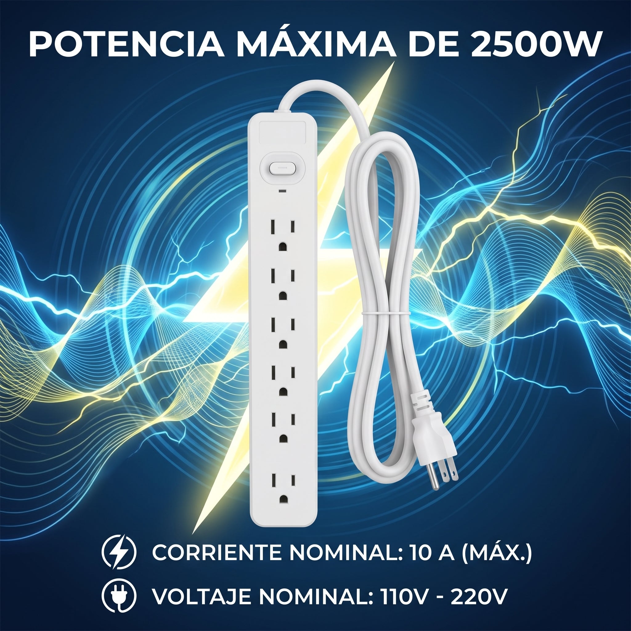 Multicontacto Moreka MC-5449 de 6 Tomas Cable de 2 Metros 2500W - Imagen 4