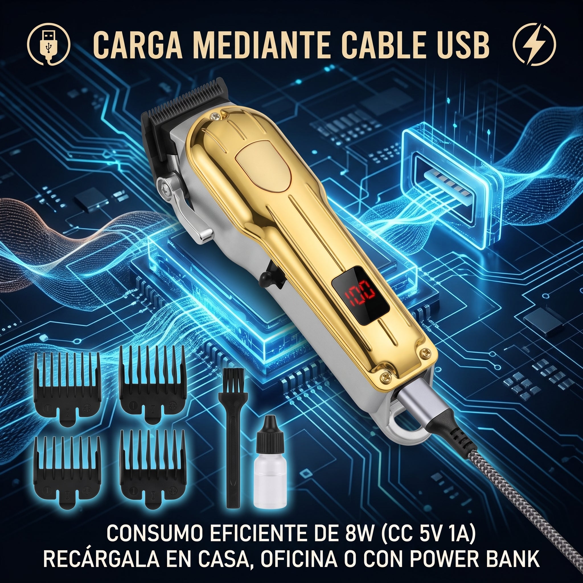 Cortadora de Pelo Profesional Moreka W-44 4 Peines Carga USB - Imagen 3