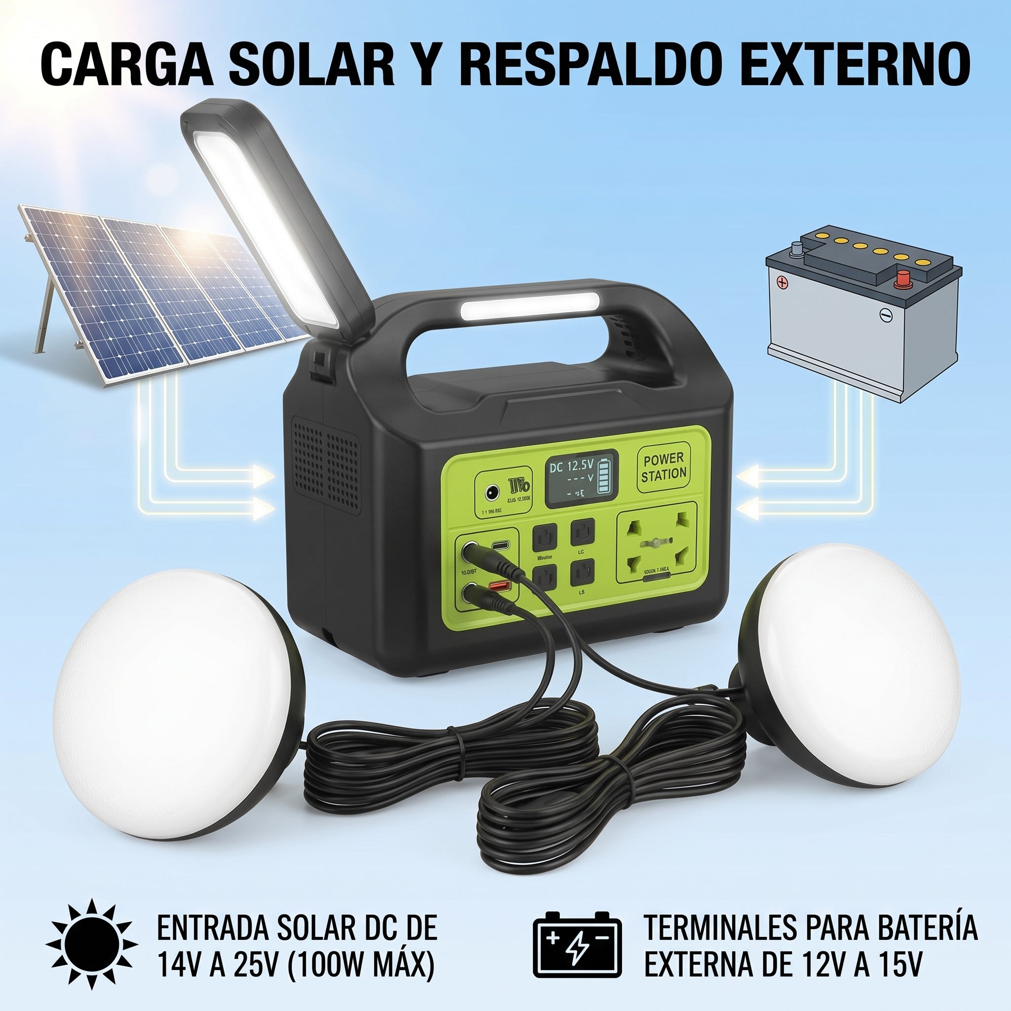Estación de Energía Portátil Moreka GD-1225 150W Generador Solar Kit Iluminación - Imagen 4