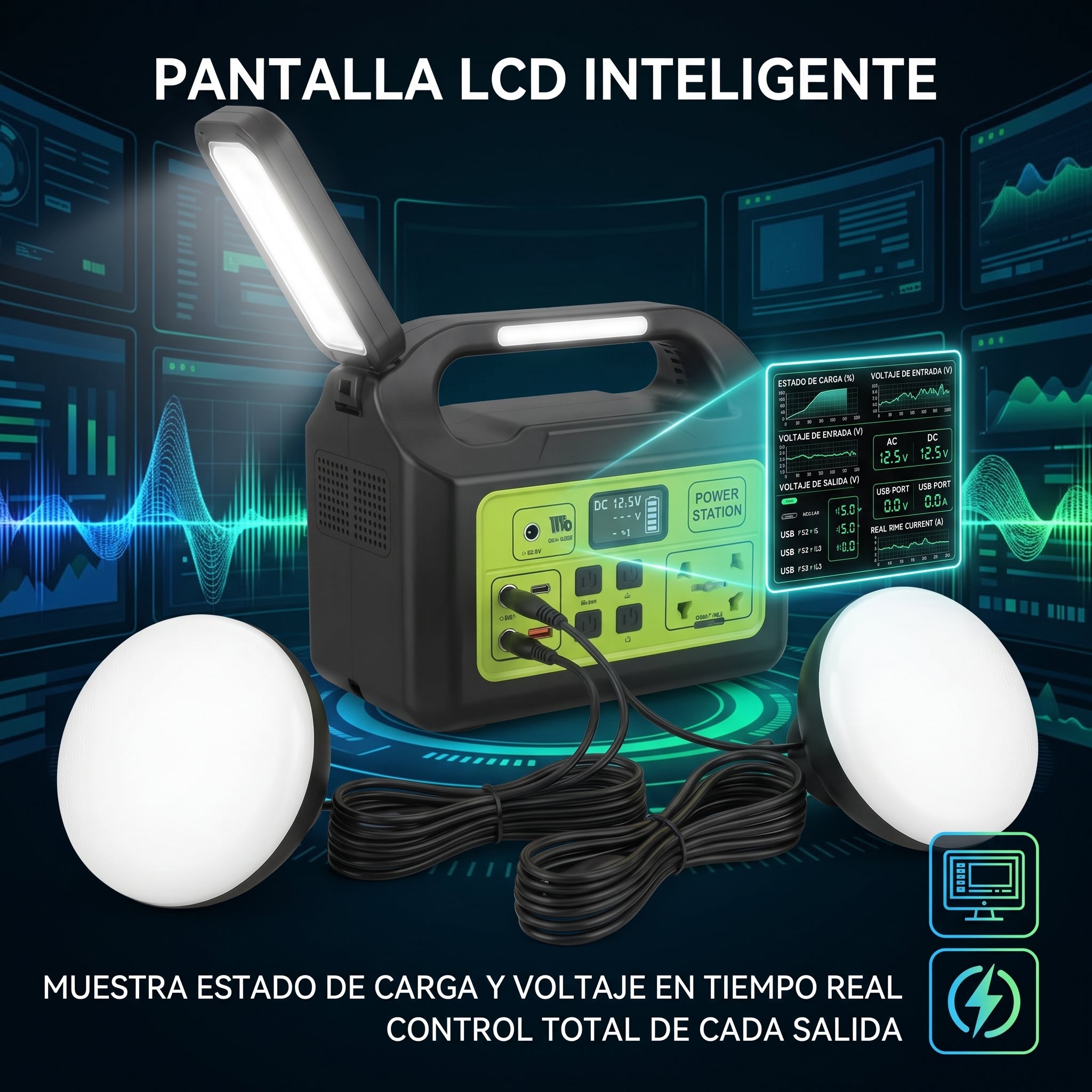 Estación de Energía Portátil Moreka GD-1225 150W Generador Solar Kit Iluminación - Imagen 5