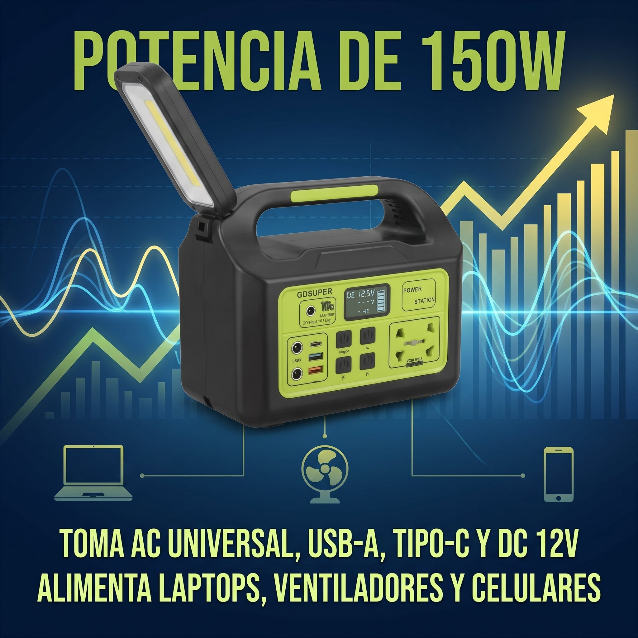 Estación de Energía Portátil Moreka GD-1225 150W Generador Solar Kit Iluminación - Imagen 6