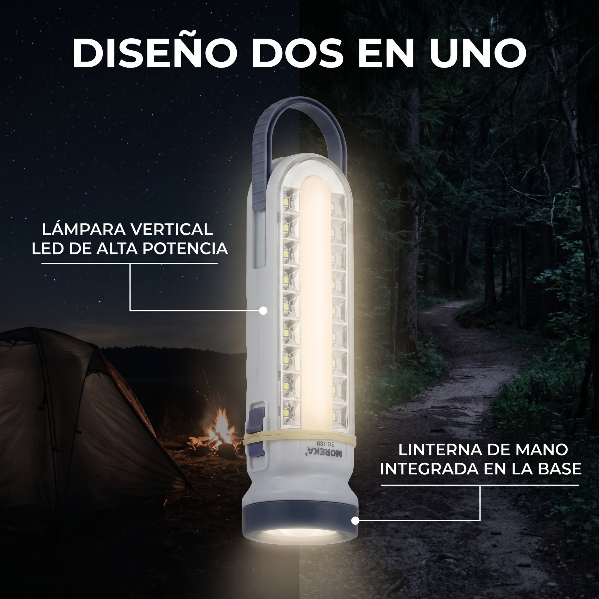 Lámpara LED de Emergencia Moreka SQ-189 Campamento y Linterna Integrada - Imagen 2