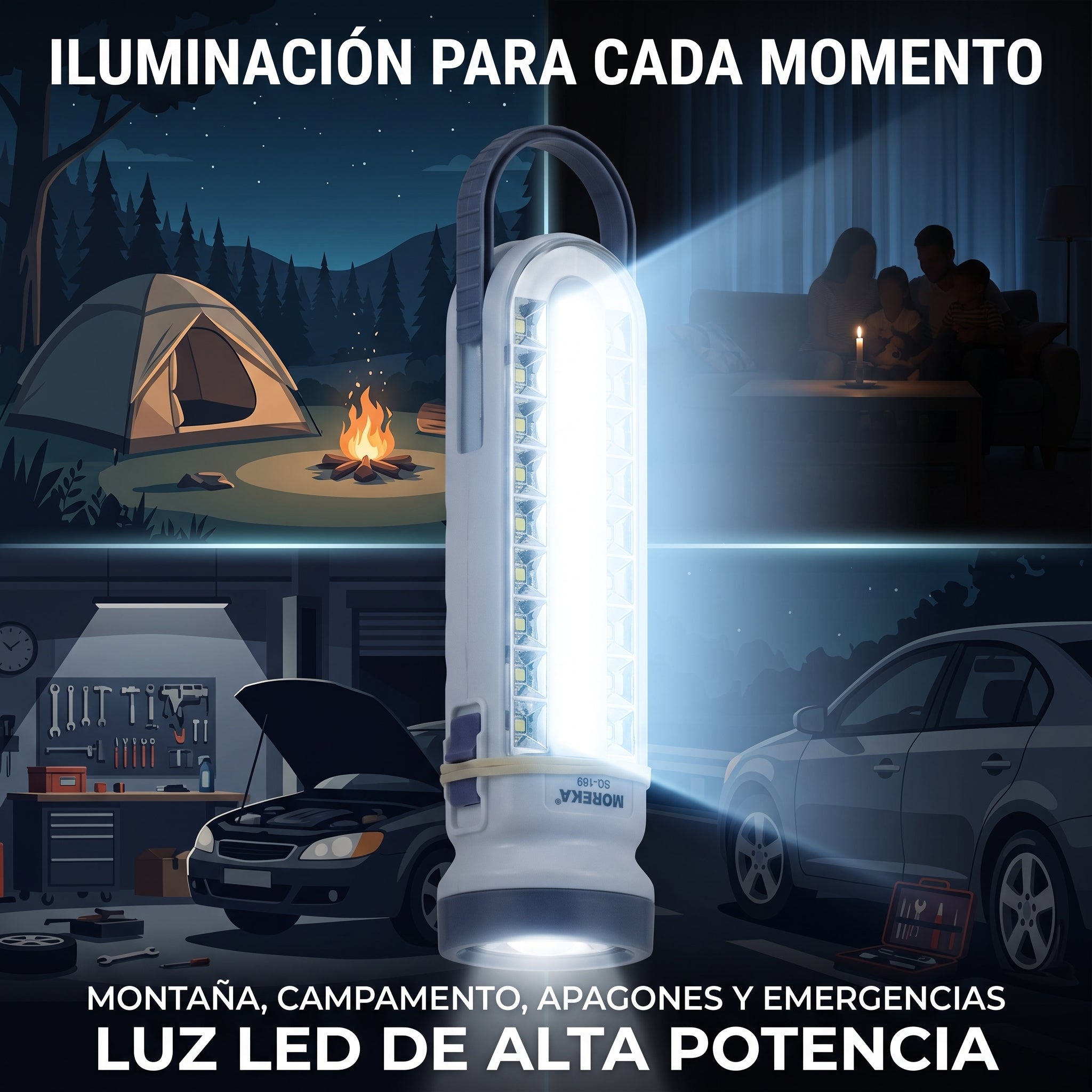 Lámpara LED de Emergencia Moreka SQ-189 Campamento y Linterna Integrada - Imagen 8