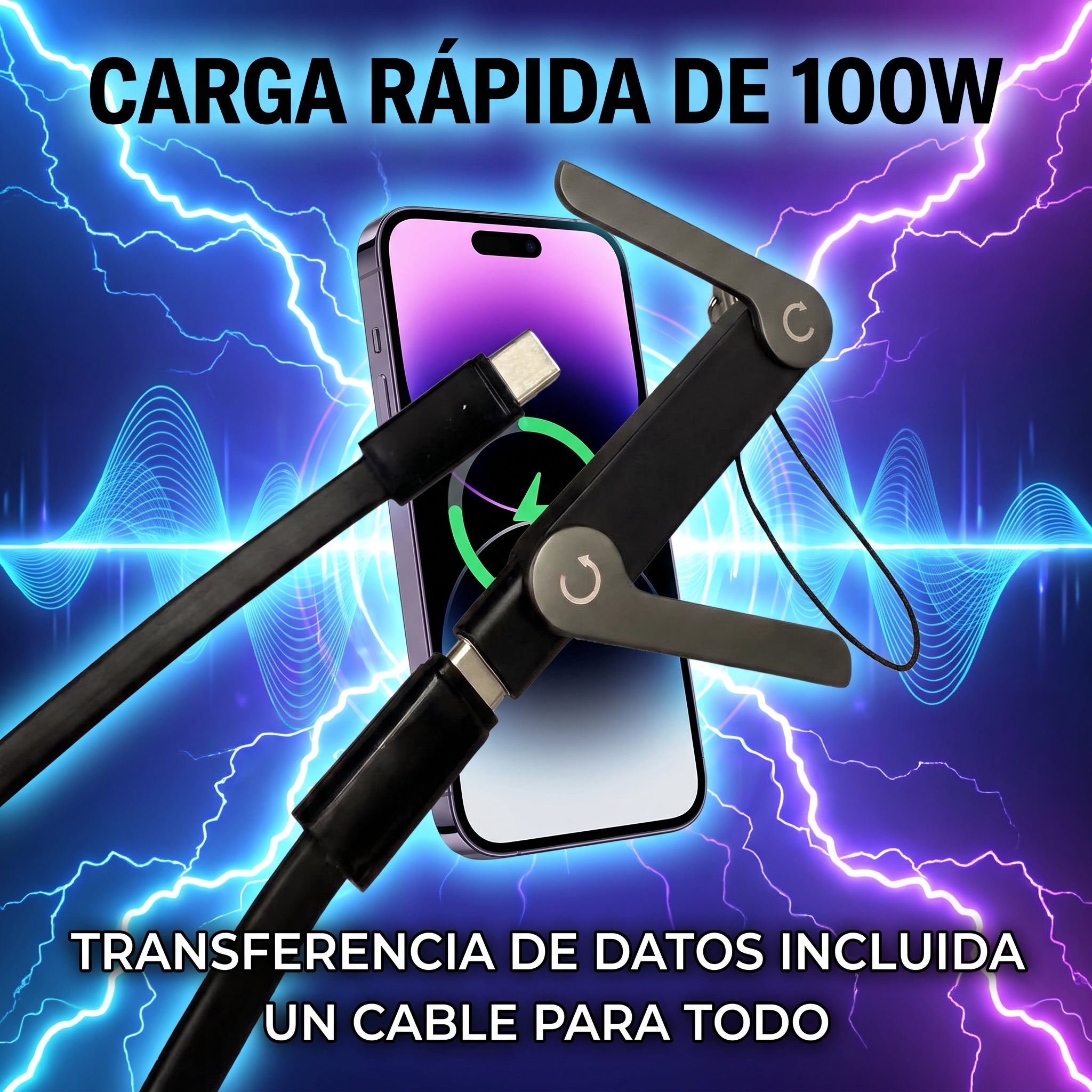 Cable de Carga Rápida 100W Moreka CB-062 con Soporte para Celular 2 en 1 - Imagen 5