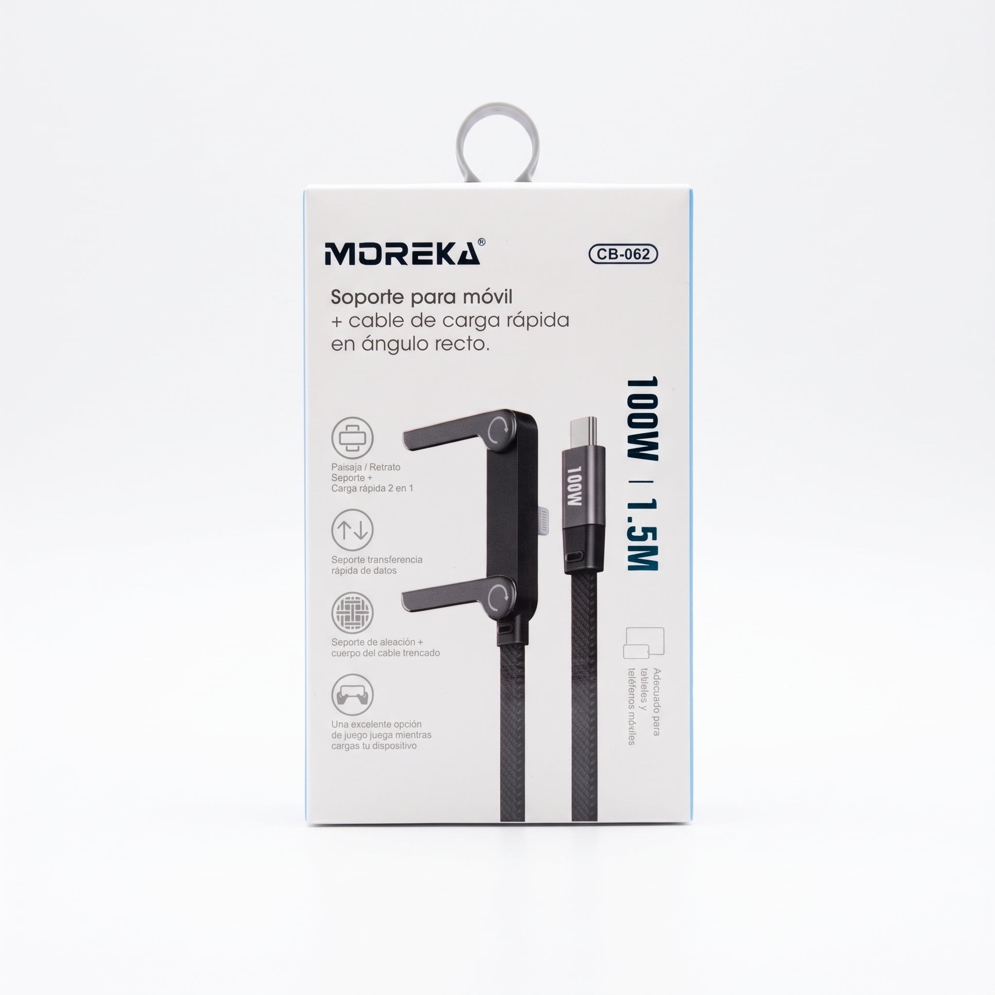 Cable de Carga Rápida 100W Moreka CB-062 con Soporte para Celular 2 en 1 - Imagen 7