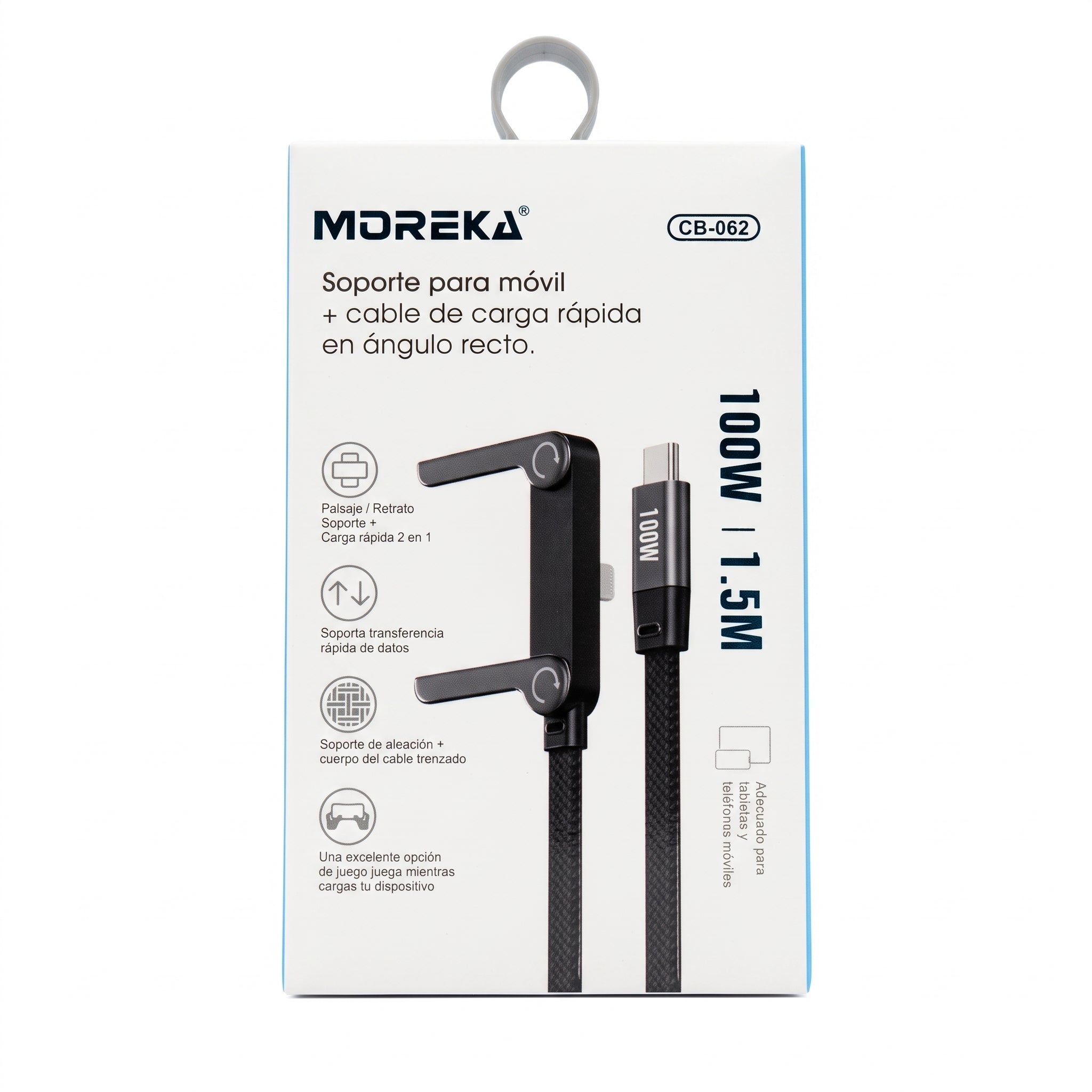 Cable de Carga Rápida 100W Moreka CB-062 con Soporte para Celular 2 en 1 - Imagen 8