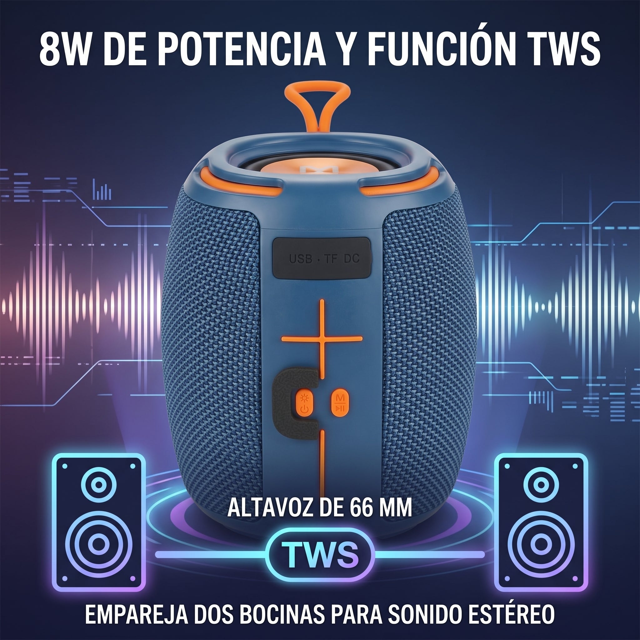 Bocina Inalámbrica Moreka-454 8W con Bluetooth 5.3, Luces RGB y Función TWS - Imagen 5