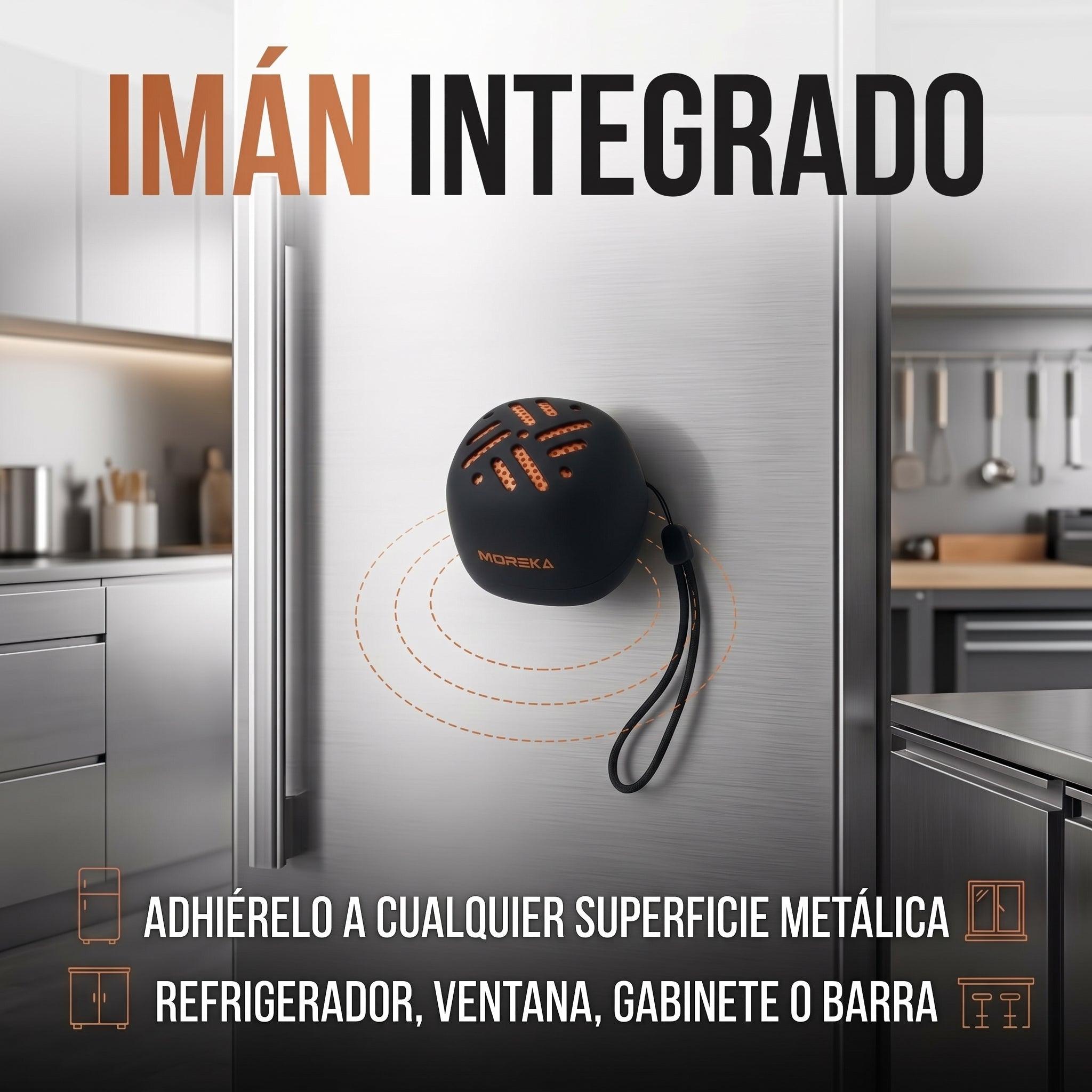 Altavoz Inalámbrico Imantado Portátil Moreka-455 Imán Micrófono TWS - Imagen 2