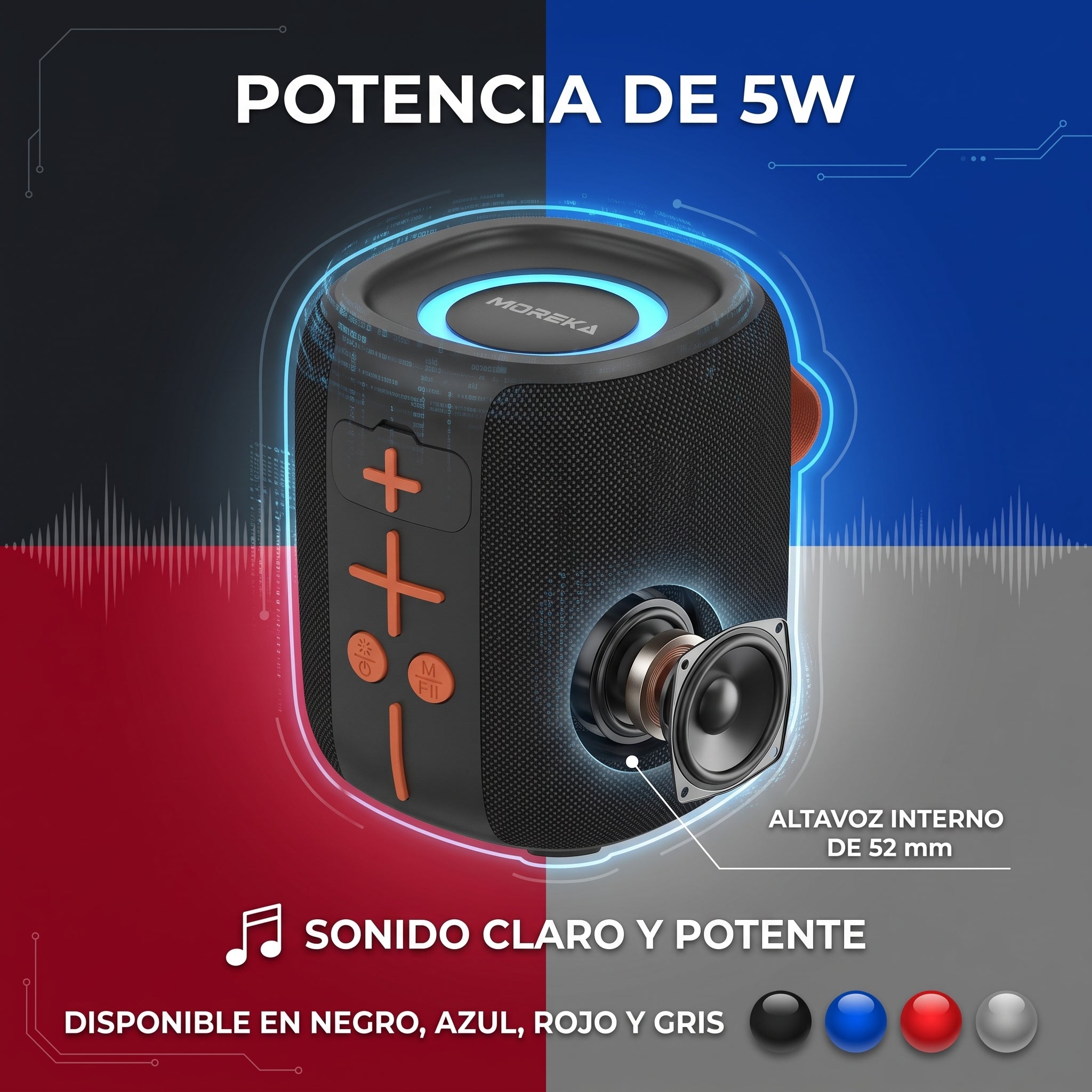 Altavoz Inalámbrico Bluetooth Moreka-452 8 Horas de Batería Luces RGB - Imagen 2