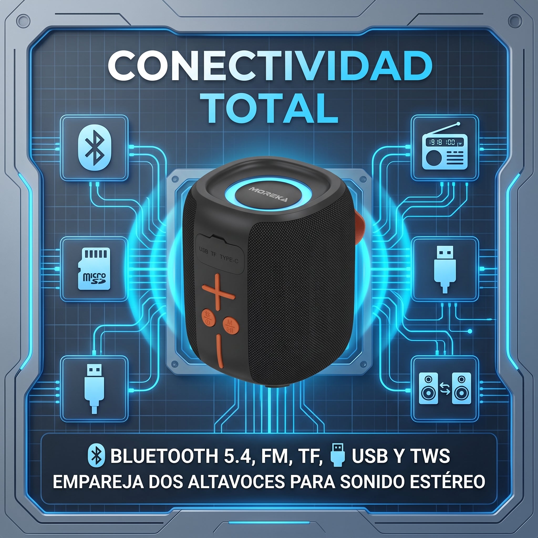 Altavoz Inalámbrico Bluetooth Moreka-452 8 Horas de Batería Luces RGB - Imagen 3