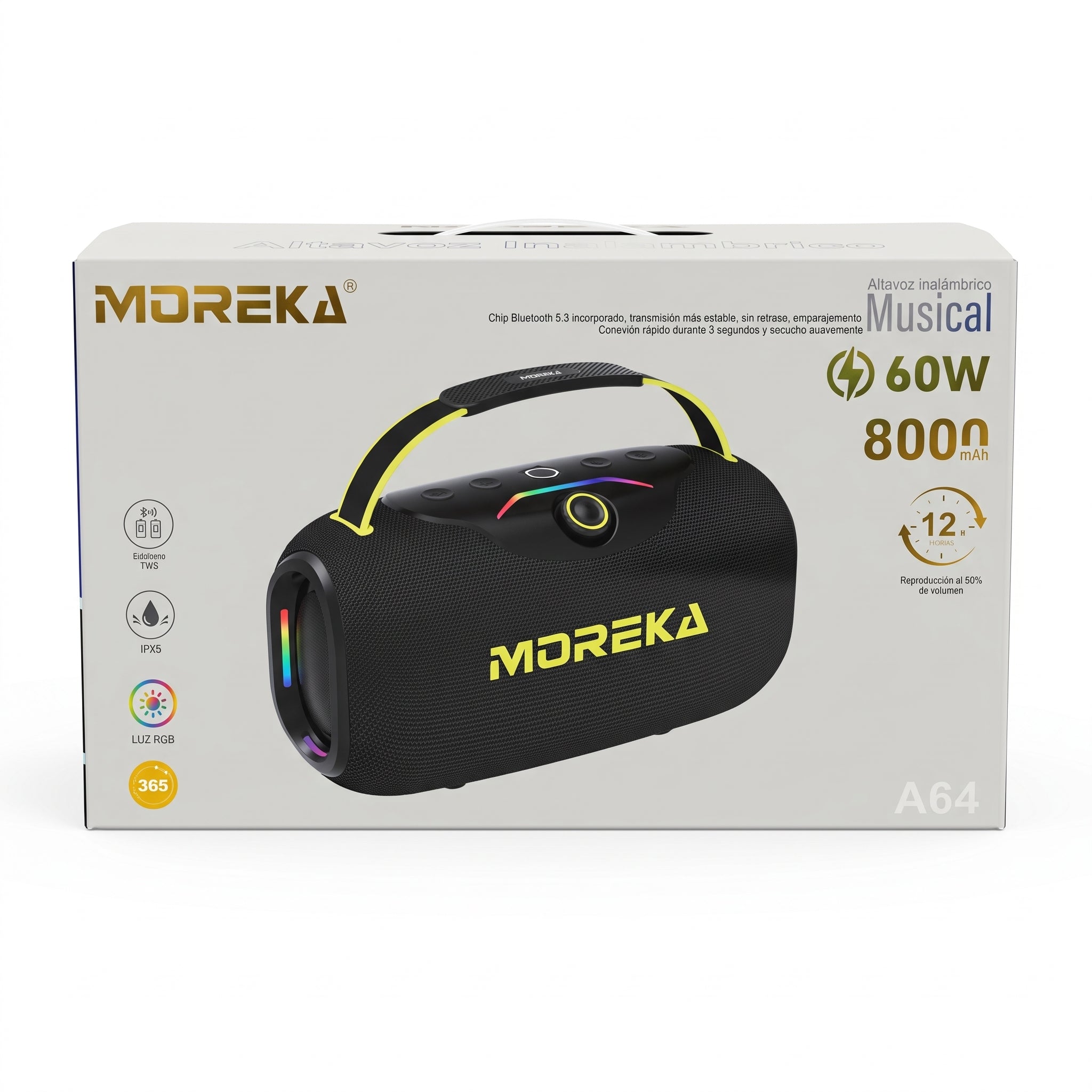 Bocina Inalámbrica Moreka A64 60W Bluetooth 5.3 Batería 8000mAh Luz RGB - Imagen 11