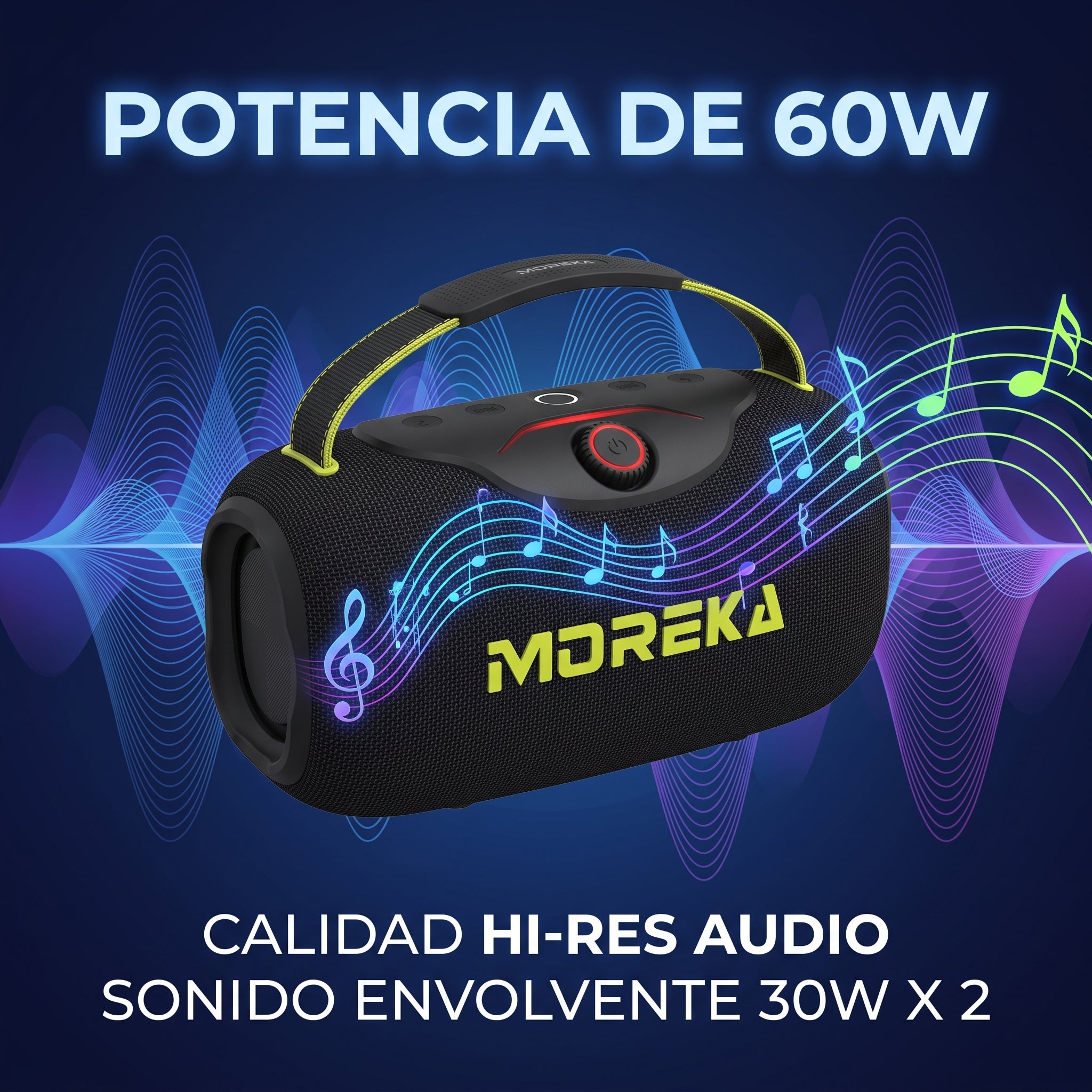 Bocina Inalámbrica Moreka A64 60W Bluetooth 5.3 Batería 8000mAh Luz RGB - Imagen 3
