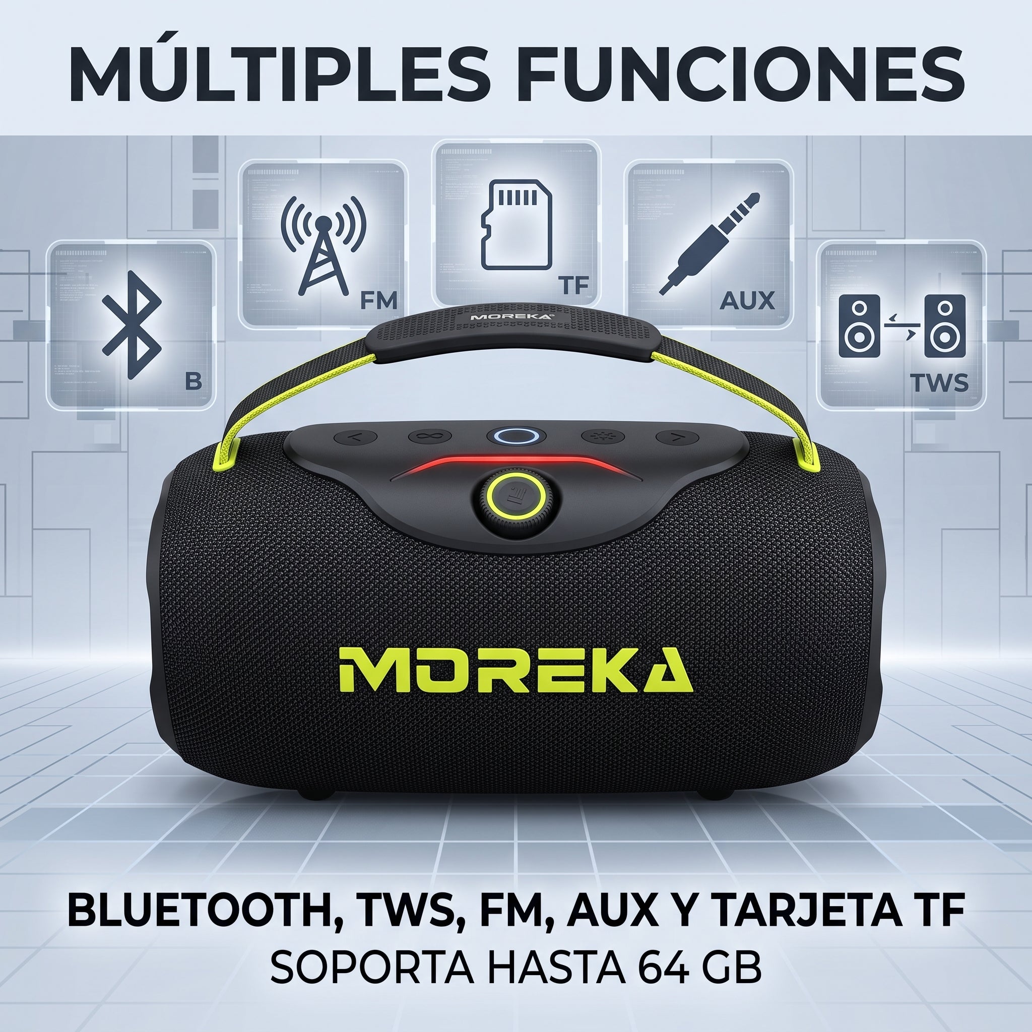 Bocina Inalámbrica Moreka A64 60W Bluetooth 5.3 Batería 8000mAh Luz RGB - Imagen 4