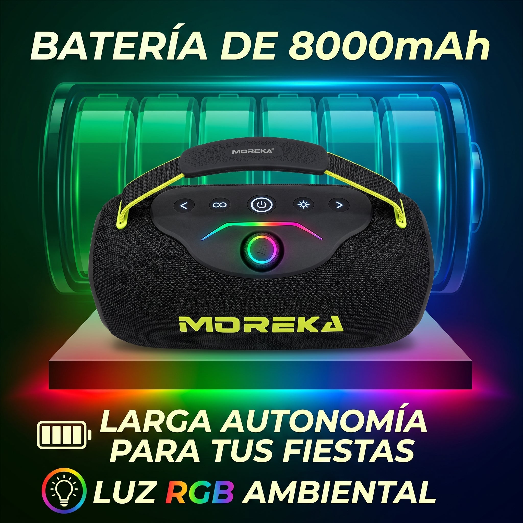 Bocina Inalámbrica Moreka A64 60W Bluetooth 5.3 Batería 8000mAh Luz RGB - Imagen 5